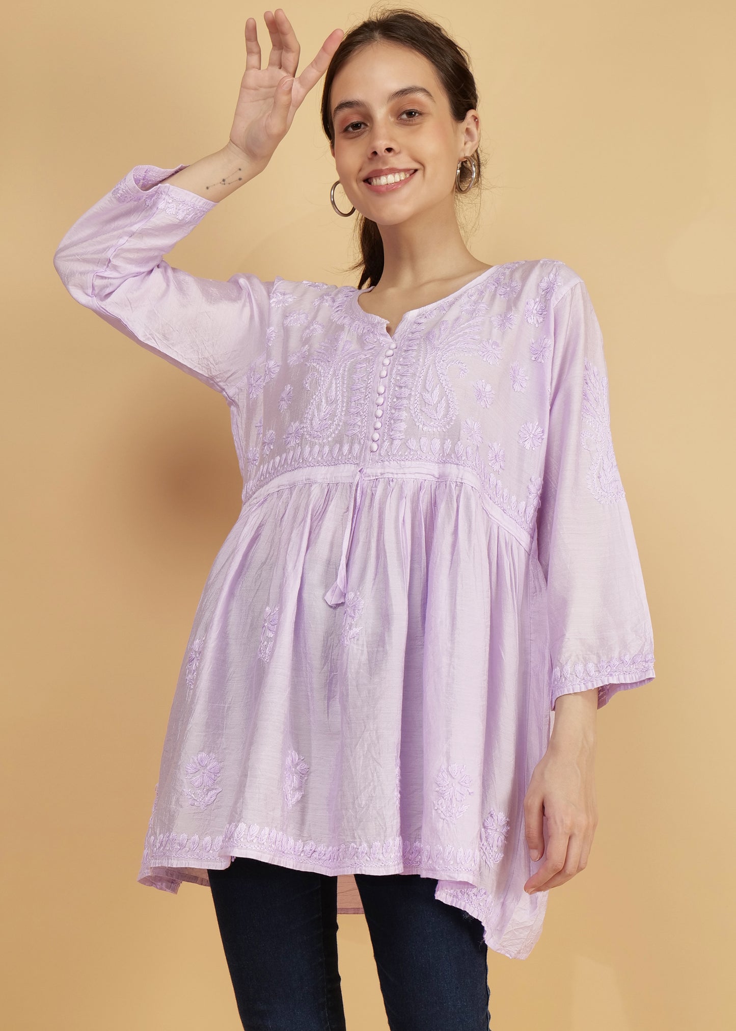 Chanderi Silk Short Purple Festive  Kurta