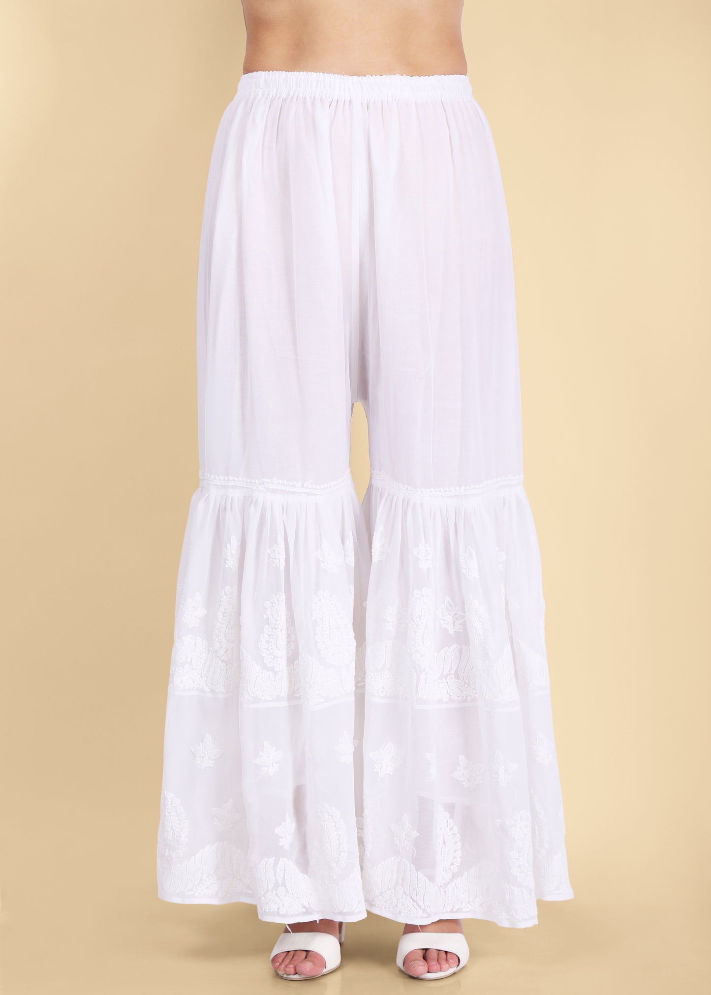 Roshan Hand Embroidered Georgette Flared Garara with Lining.