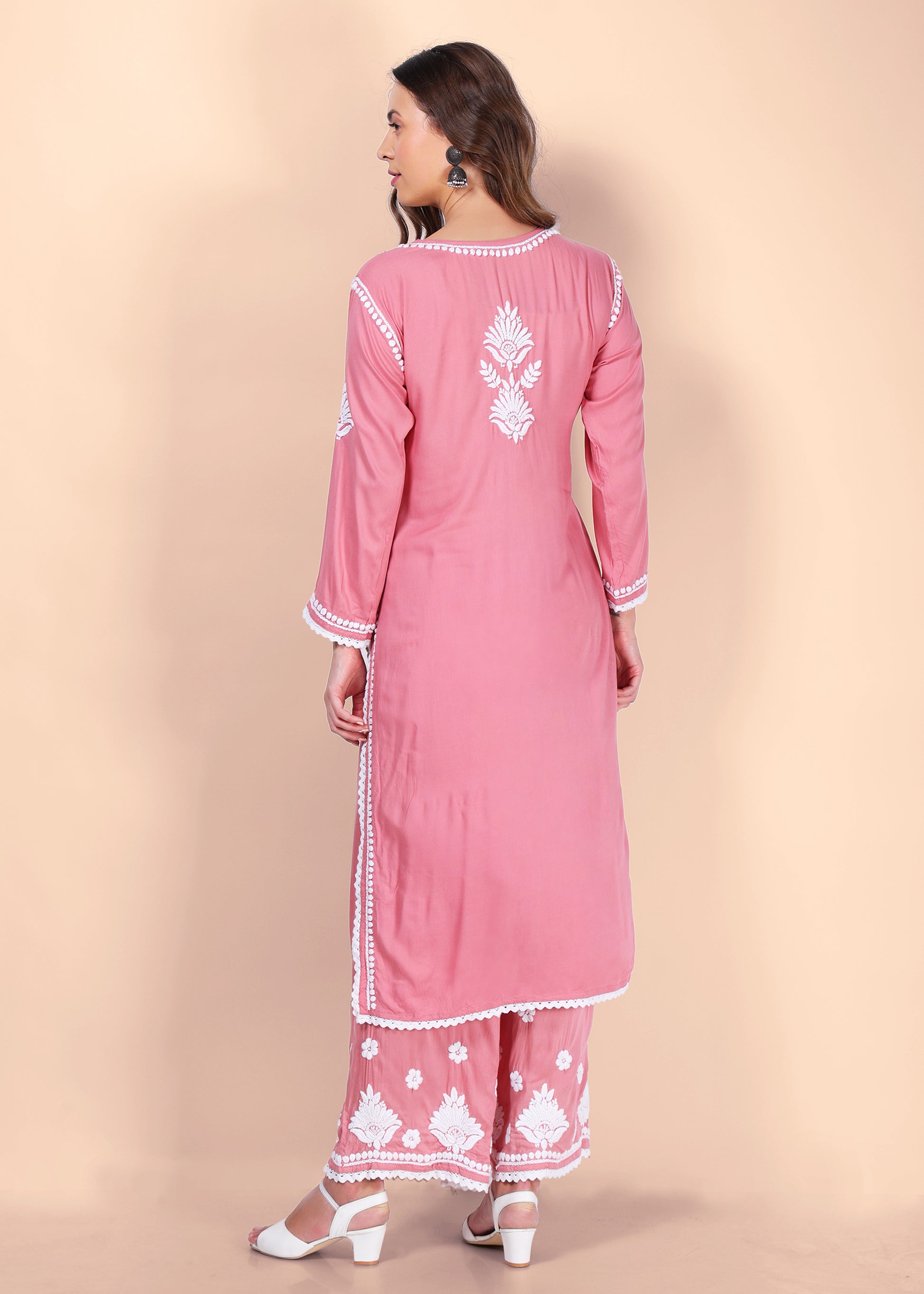 Modal Hand Embroided Lucknow Chikankari Palazo set.