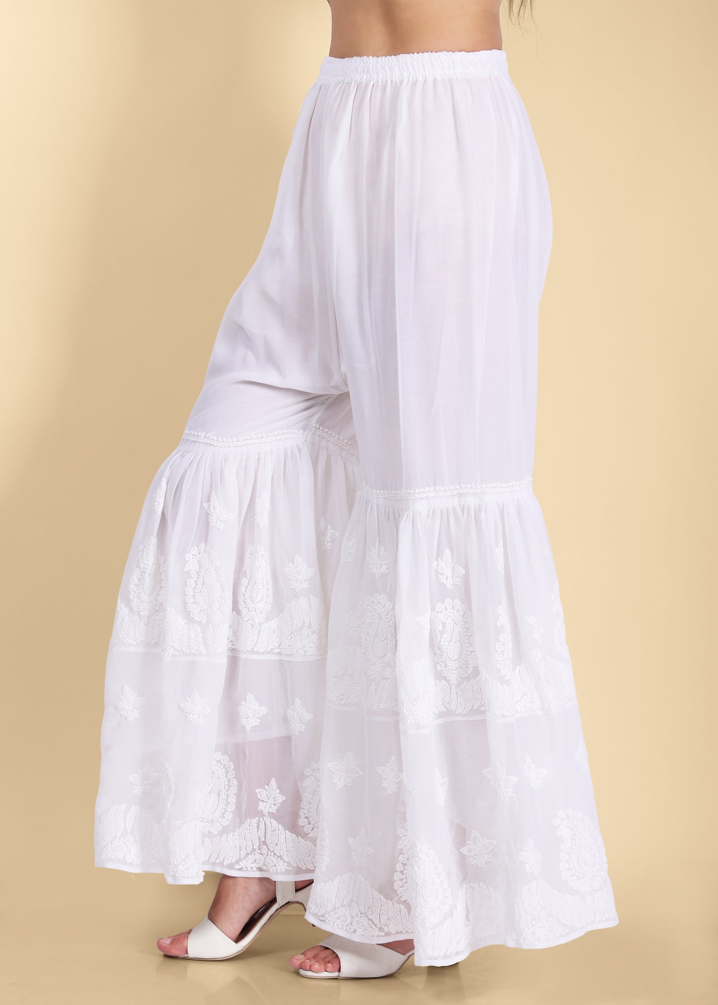 Roshan Hand Embroidered Georgette Flared Garara with Lining.