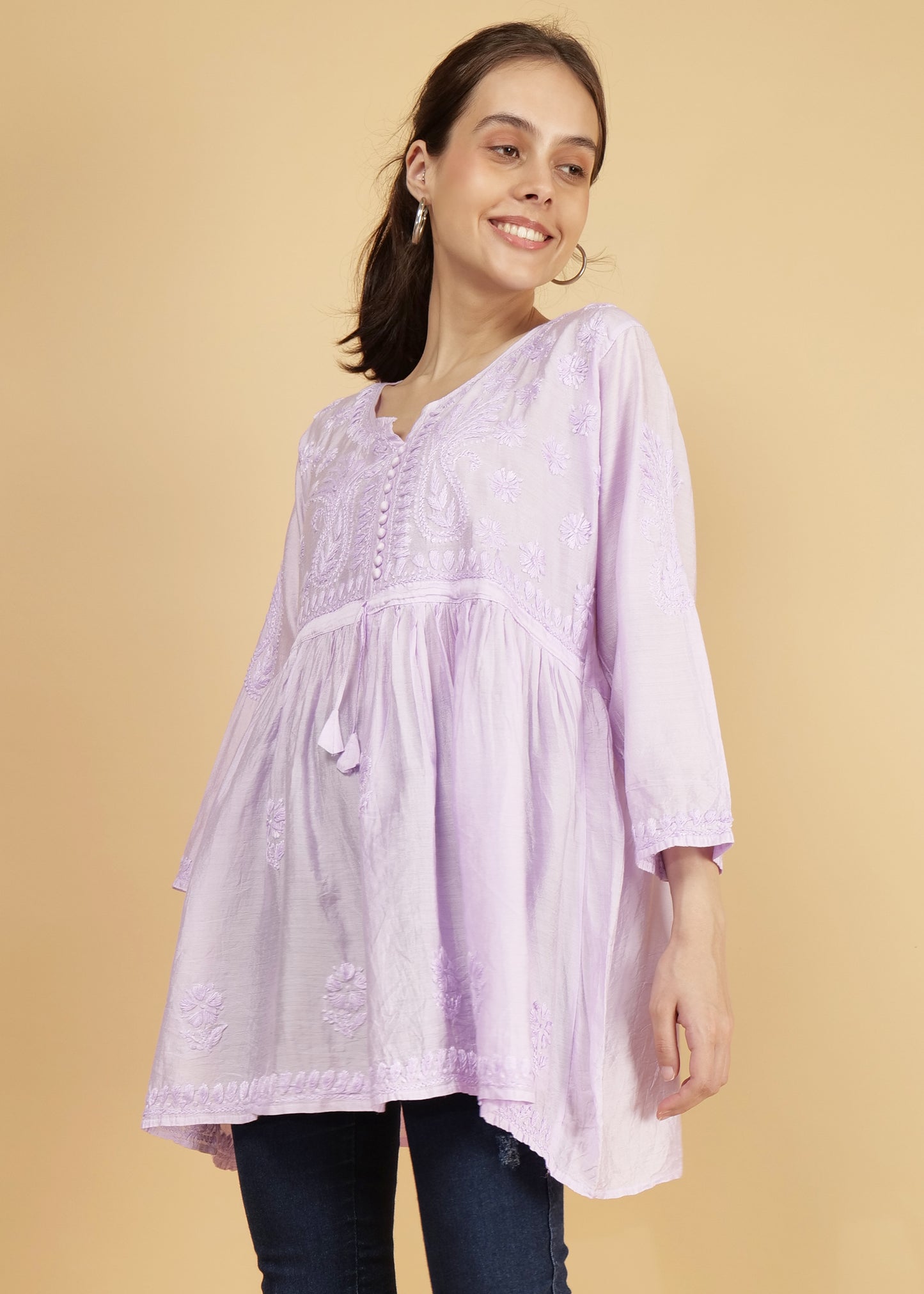 Chanderi Silk Short Purple Festive  Kurta