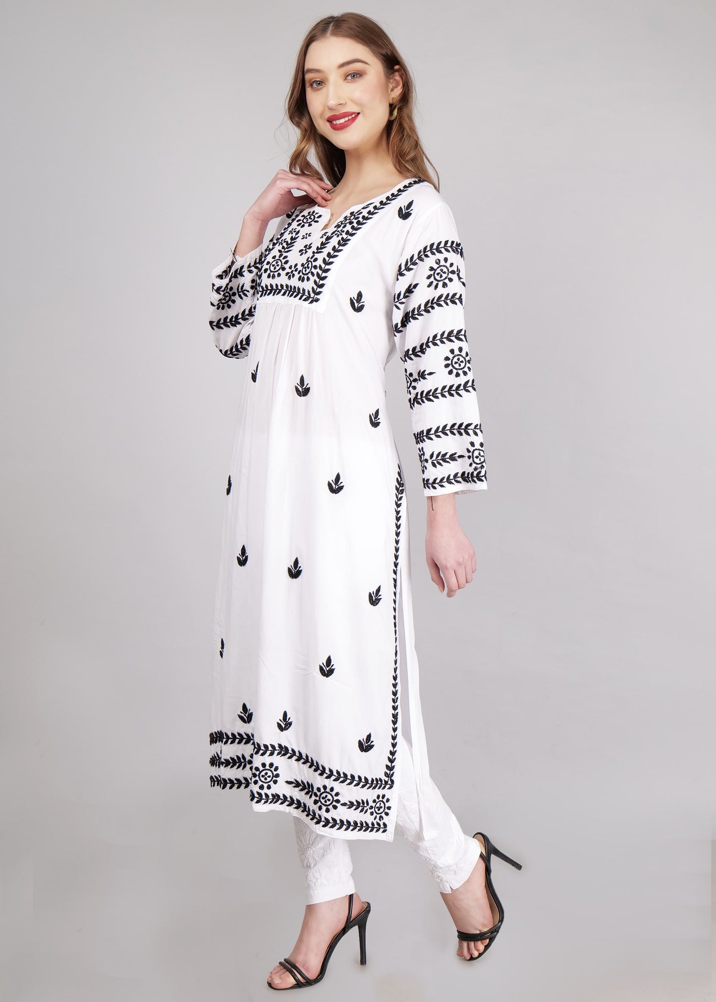 Modal White  Hand Embroidered Chikankari Kurta