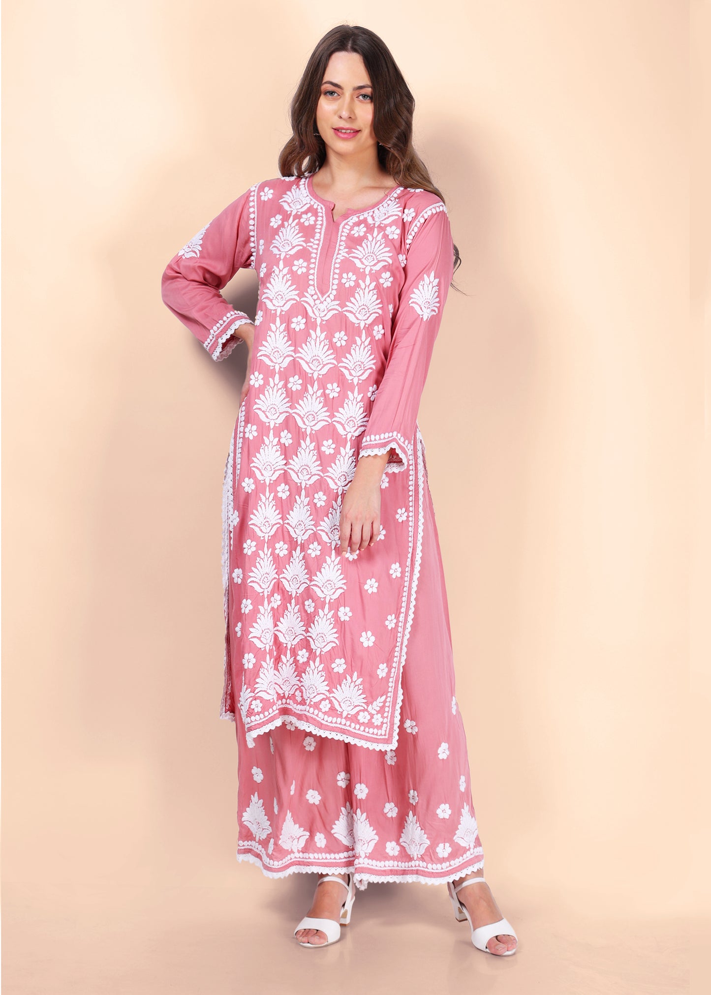 Modal Hand Embroided Lucknow Chikankari Palazo set.