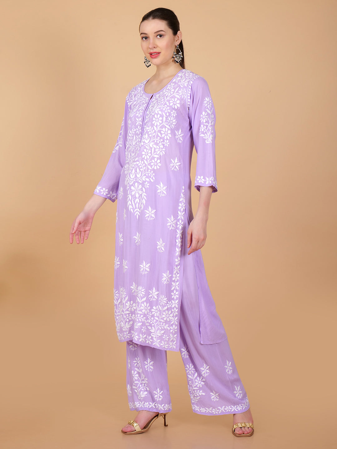 Pure Modal Heavy Bota Pattern hand embroidered Chikankari Kurta Set -Purple