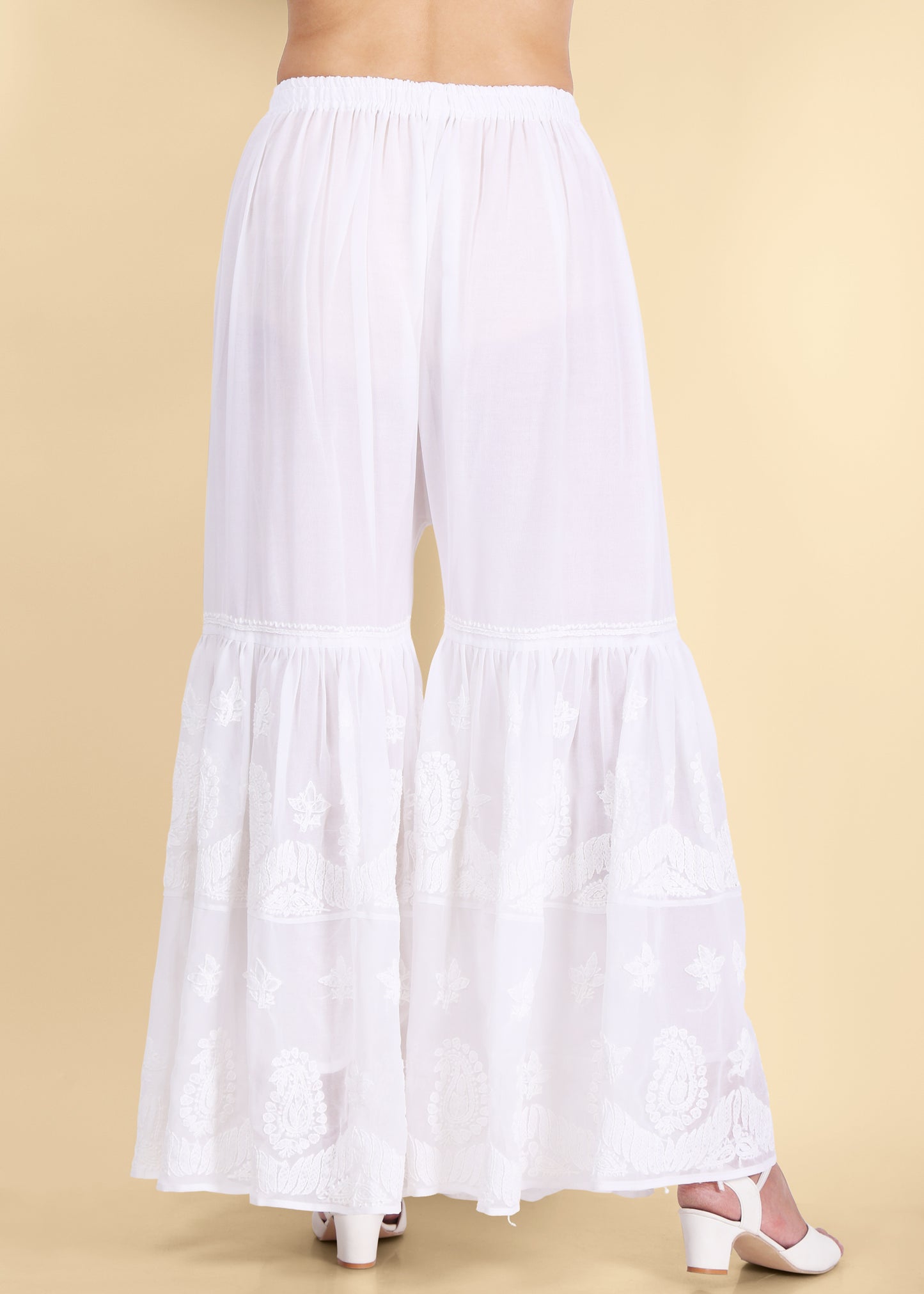 Roshan Hand Embroidered Georgette Flared Garara with Lining.