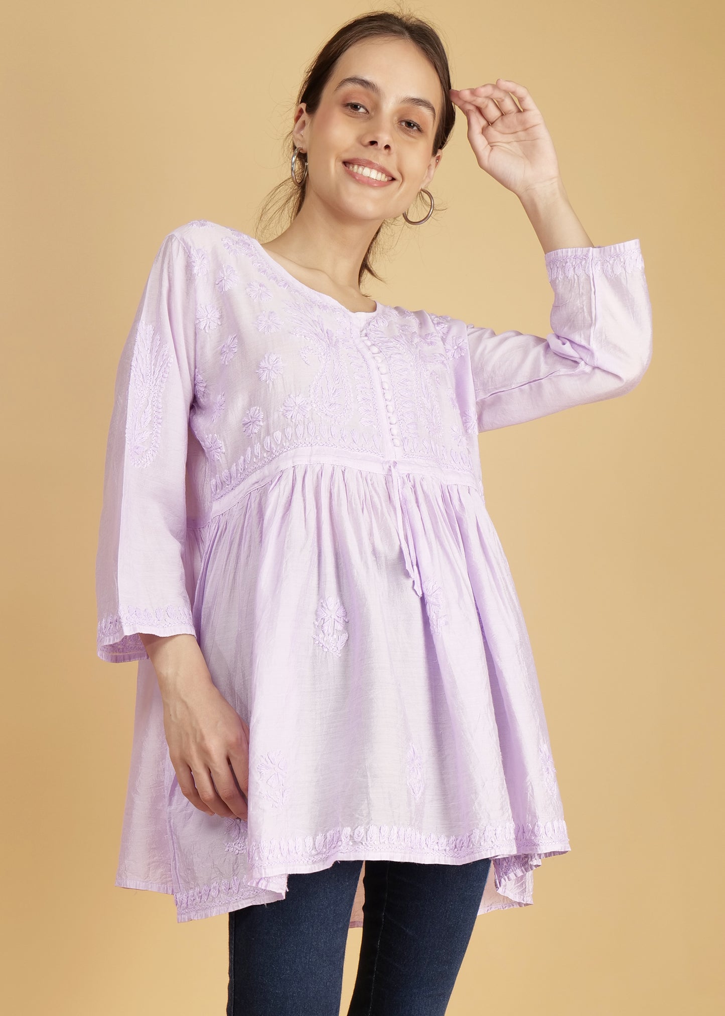 Chanderi Silk Short Purple Festive  Kurta