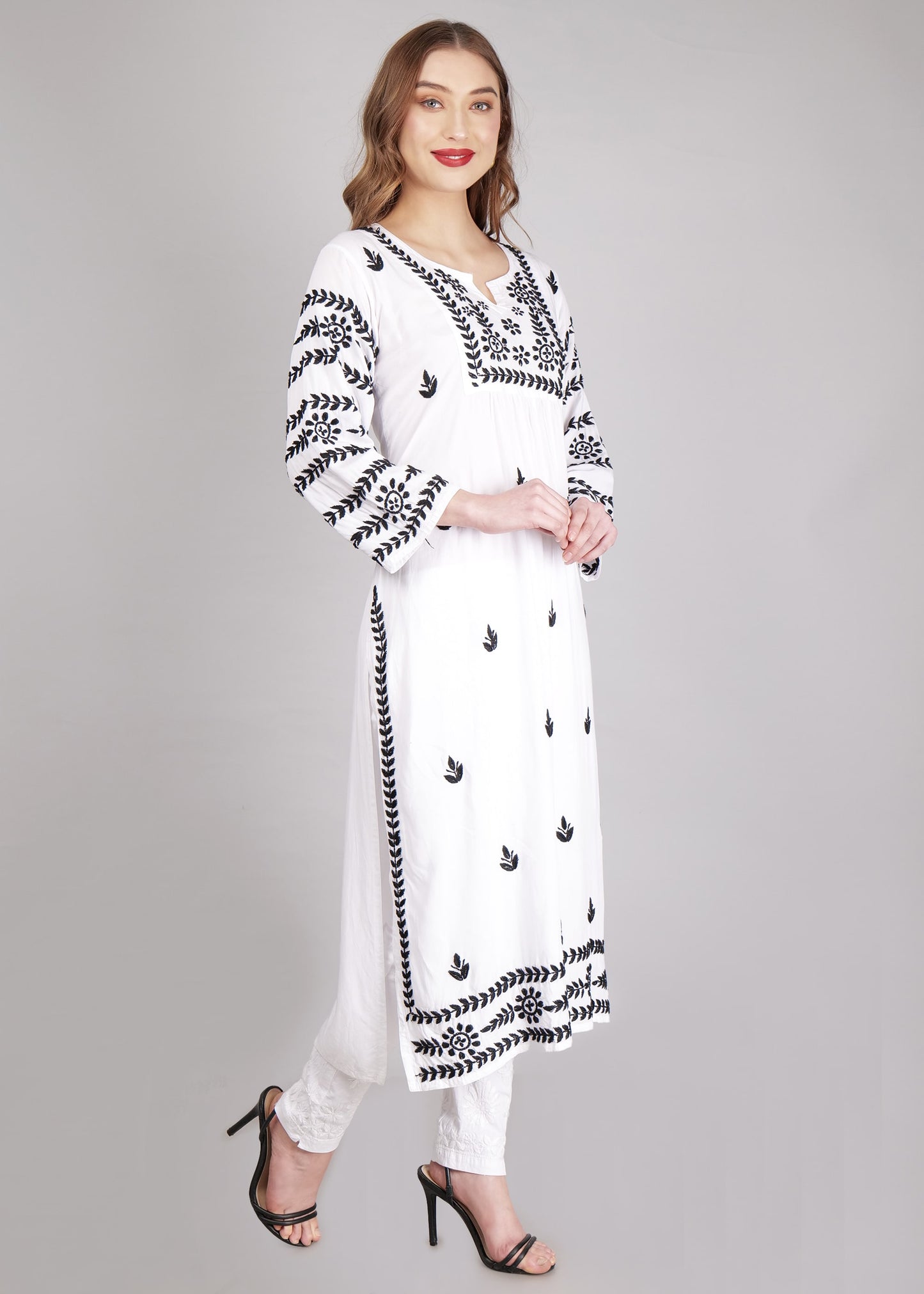 Modal White  Hand Embroidered Chikankari Kurta