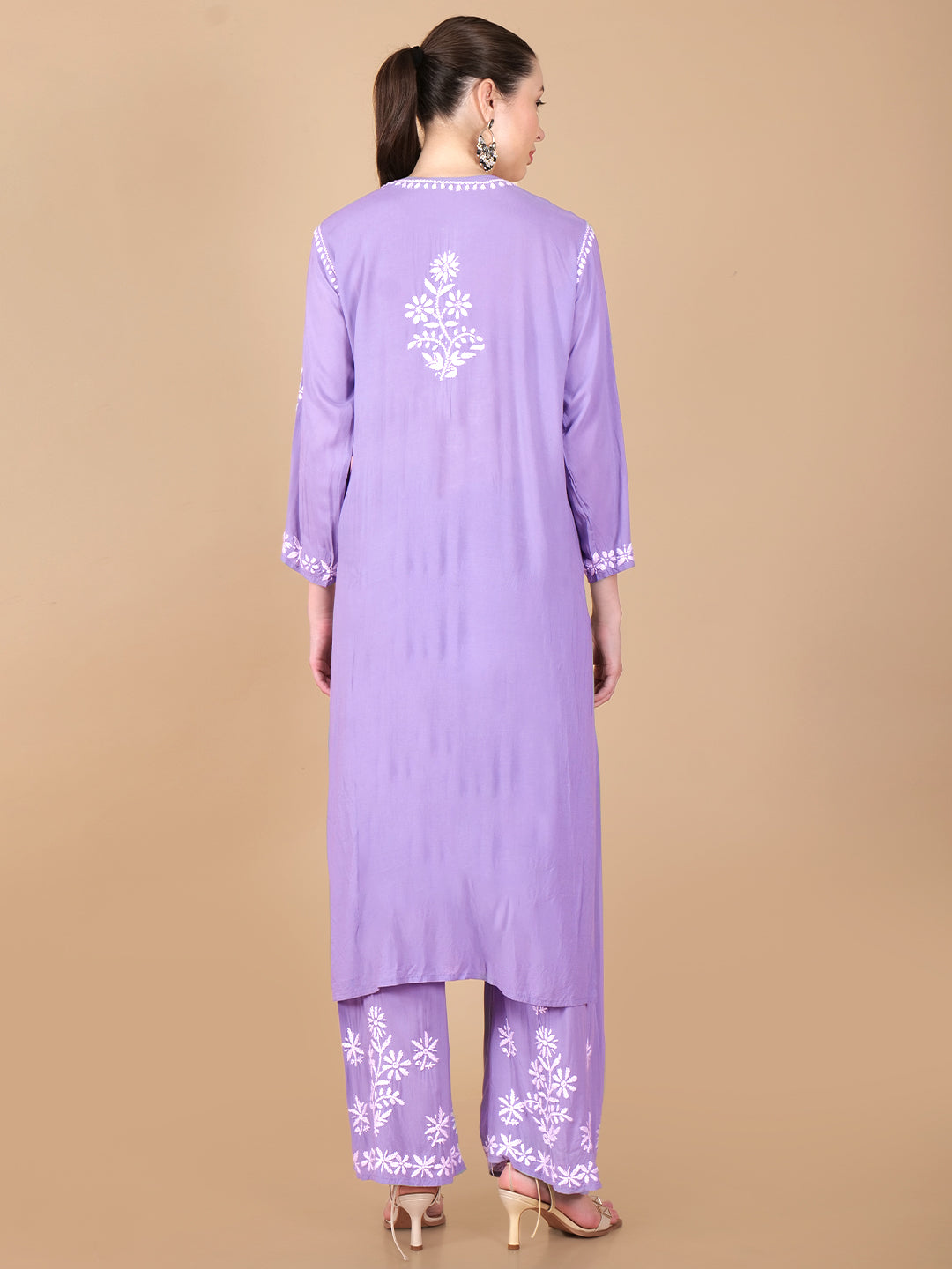 Pure Modal Heavy Bota Pattern hand embroidered Chikankari Kurta Set -Purple