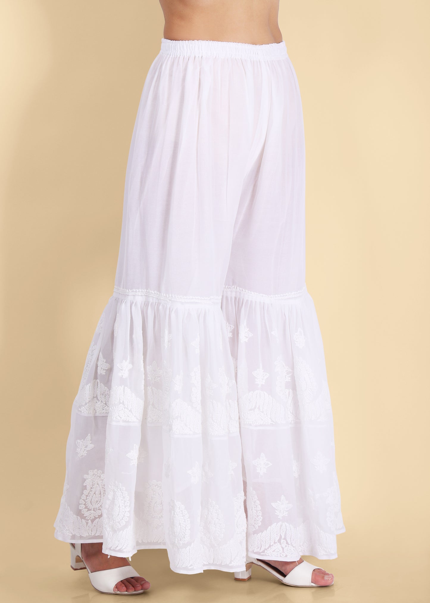 Roshan Hand Embroidered Georgette Flared Garara with Lining.