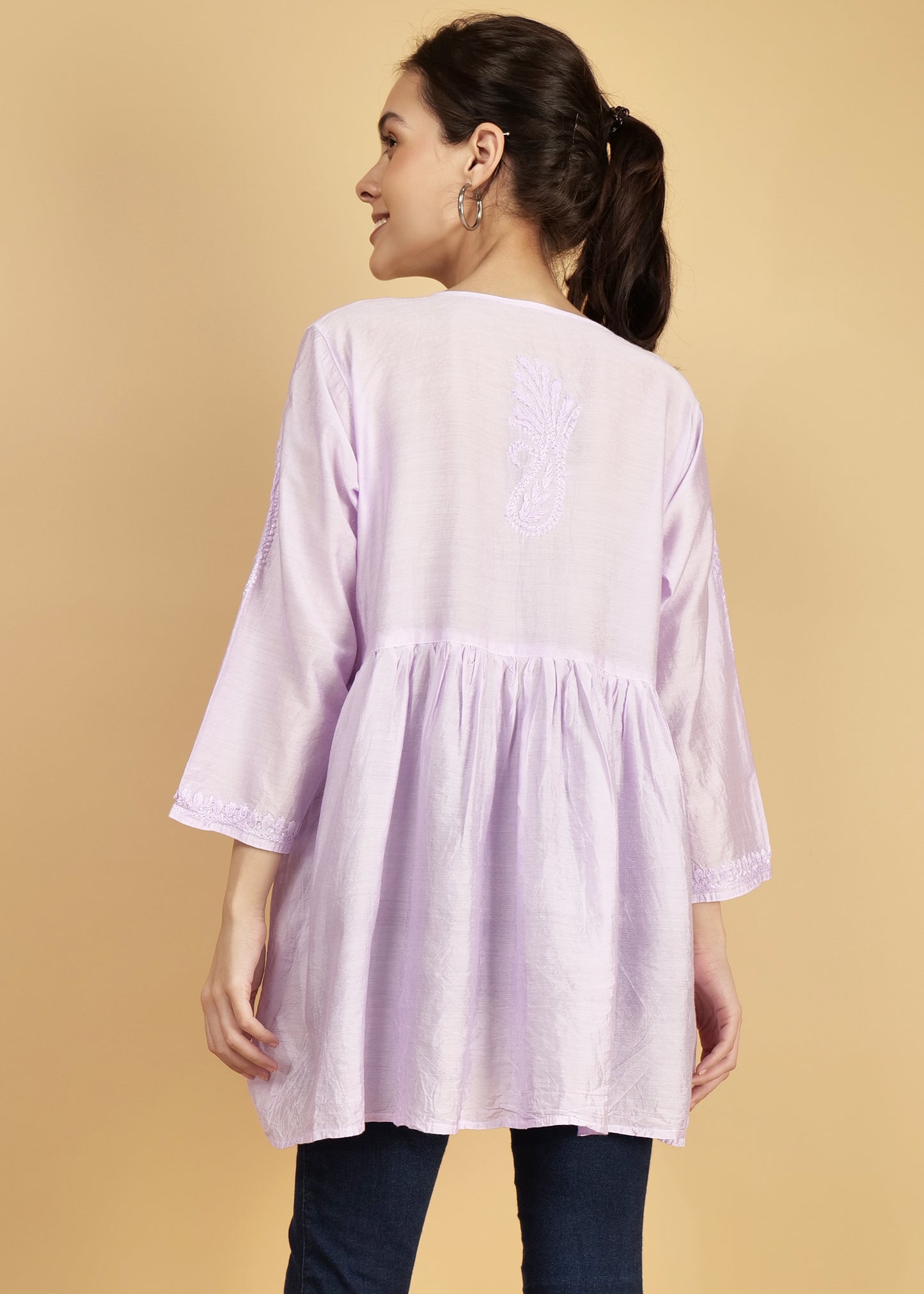 Chanderi Silk Short Purple Festive  Kurta