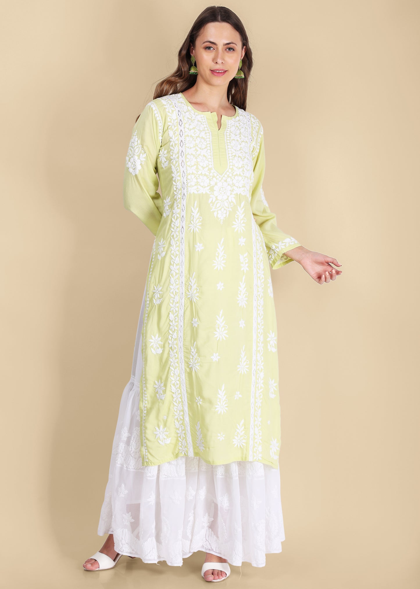 Roshan Hand Embroidered Georgette Flared Garara with Lining.