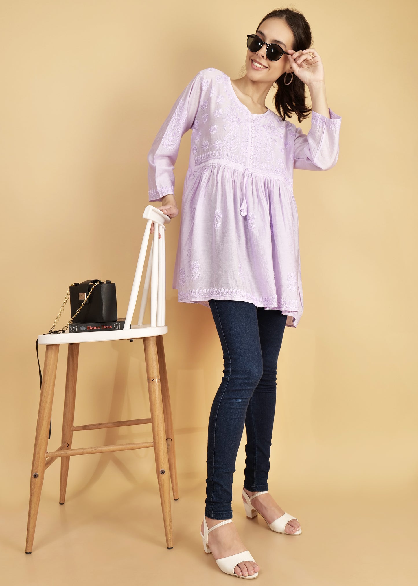 Chanderi Silk Short Purple Festive  Kurta