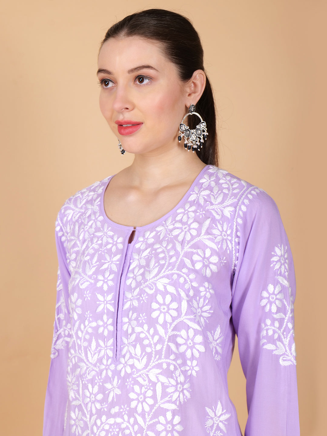 Pure Modal Heavy Bota Pattern hand embroidered Chikankari Kurta Set -Purple