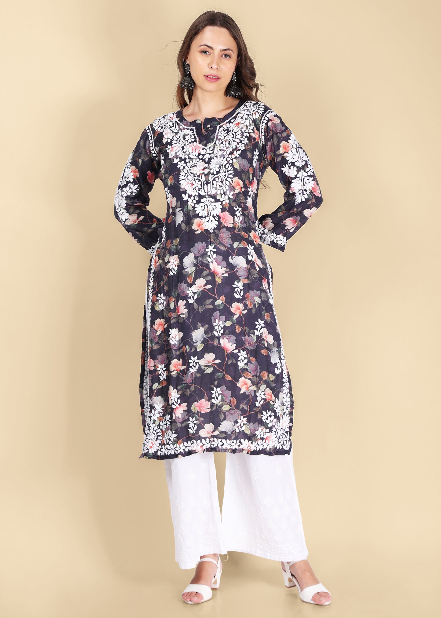 Nazneen Rayon Flared Plazo Gulab Pattern.