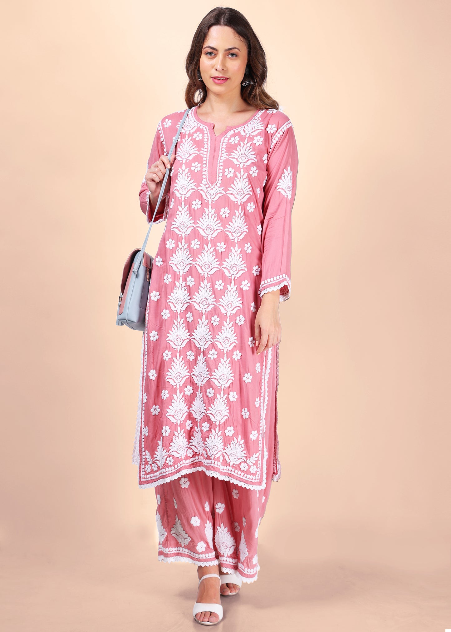 Modal Hand Embroided Lucknow Chikankari Palazo set.