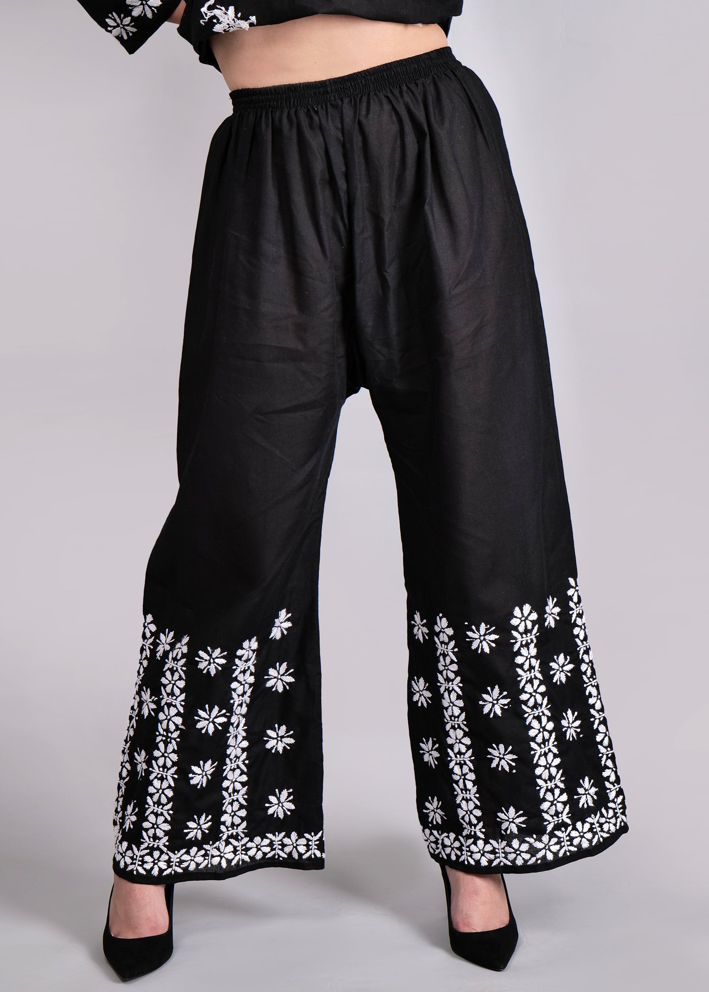 Pure Cotton Hand Embroidered Chikankari Plazo Set