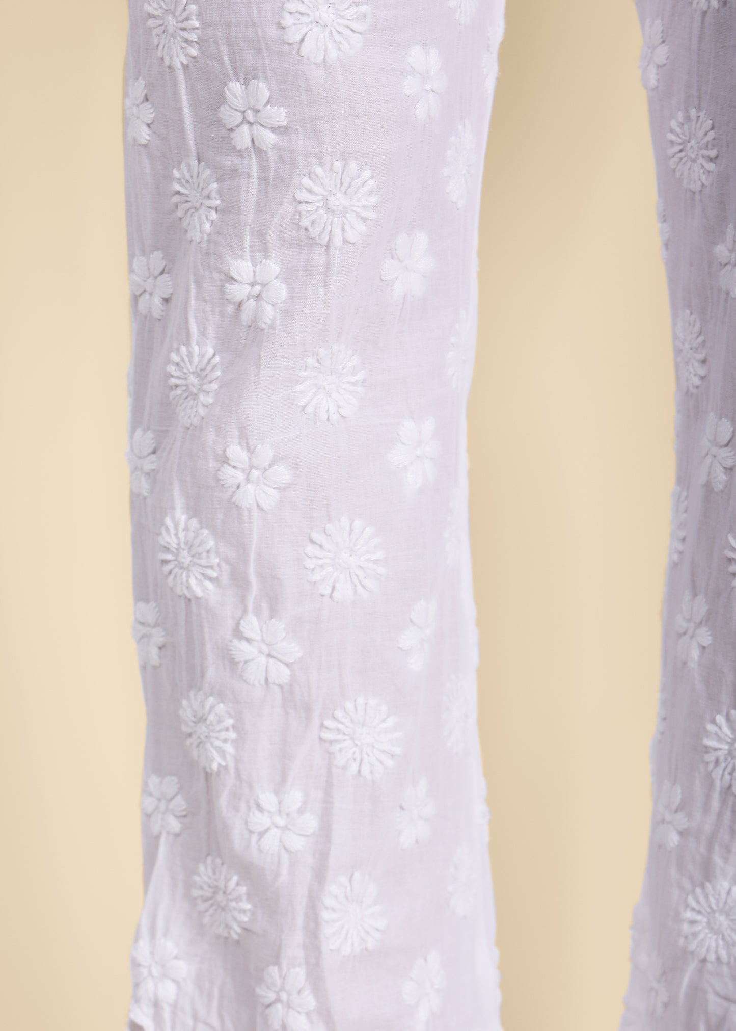 Lucknow Chikankari Handmade White Stretchable Cotton Pants for Girls.