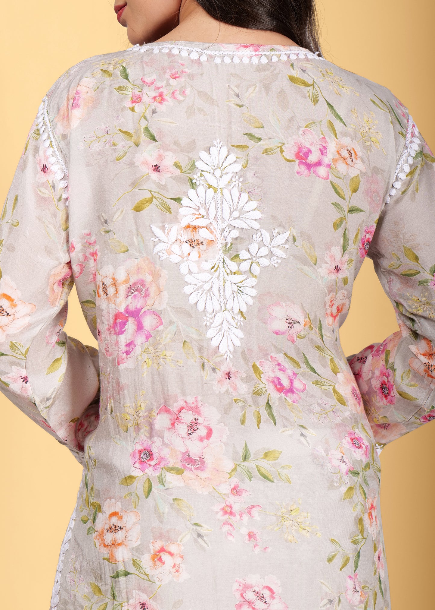 Muslin Hand Embroided Lucknow Chikankari Printed Straight Green Kurta