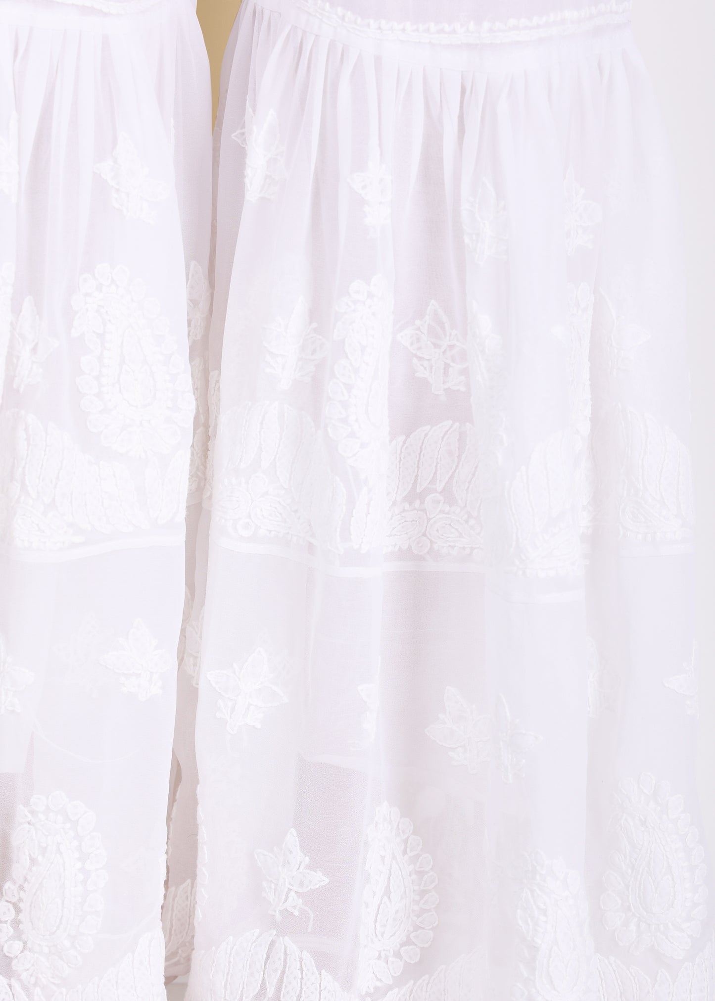 Roshan Hand Embroidered Georgette Flared Garara with Lining.