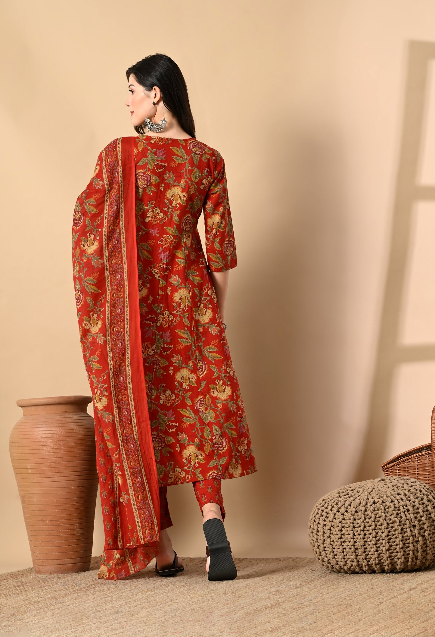 Angrakha Style Anarkali 12-Kali Kurta Set with Dupatta | Handcrafted with Elegant Badla Work