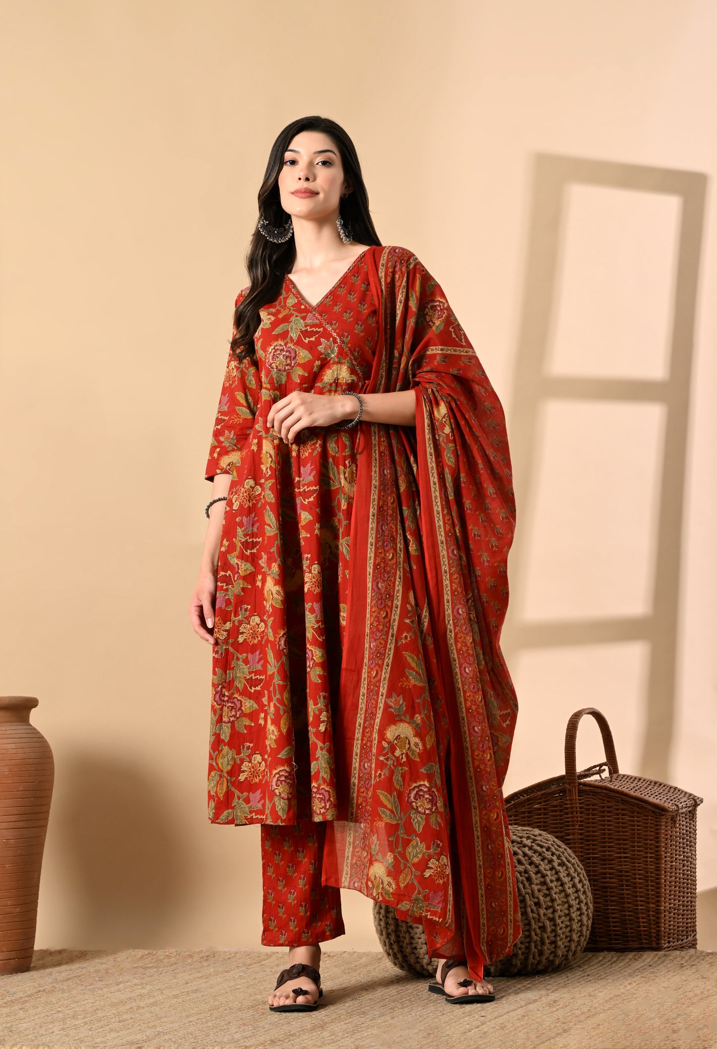 Angrakha Style Anarkali 12-Kali Kurta Set with Dupatta | Handcrafted with Elegant Badla Work