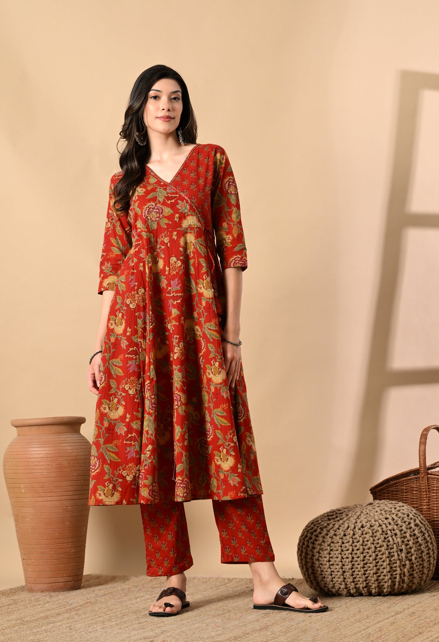Angrakha Style Anarkali 12-Kali Kurta Set with Dupatta | Handcrafted with Elegant Badla Work