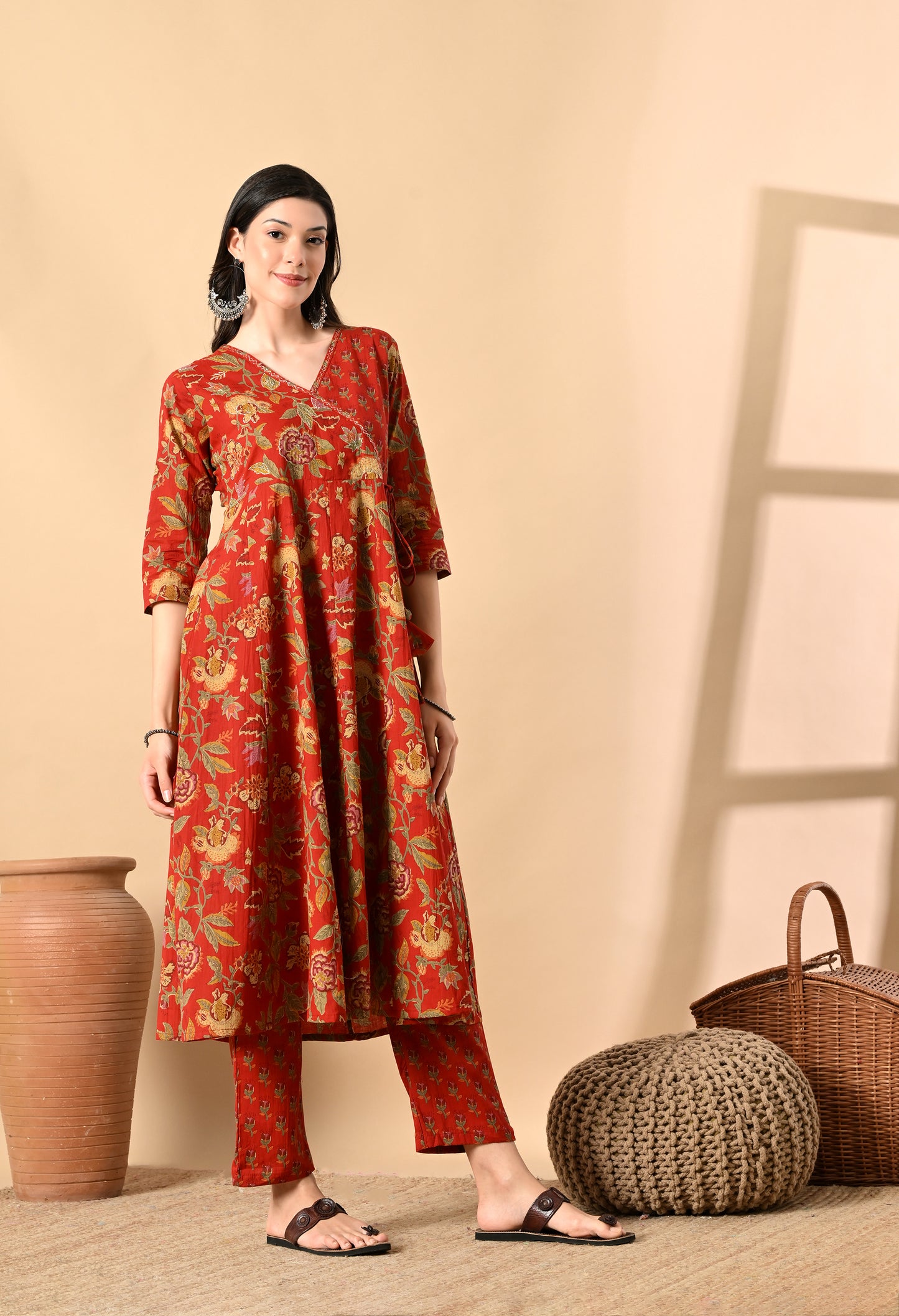 Angrakha Style Anarkali 12-Kali Kurta Set with Dupatta | Handcrafted with Elegant Badla Work
