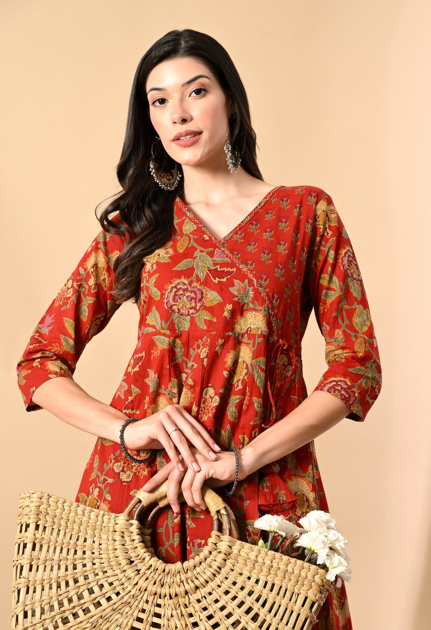 Angrakha Style Anarkali 12-Kali Kurta Set with Dupatta | Handcrafted with Elegant Badla Work