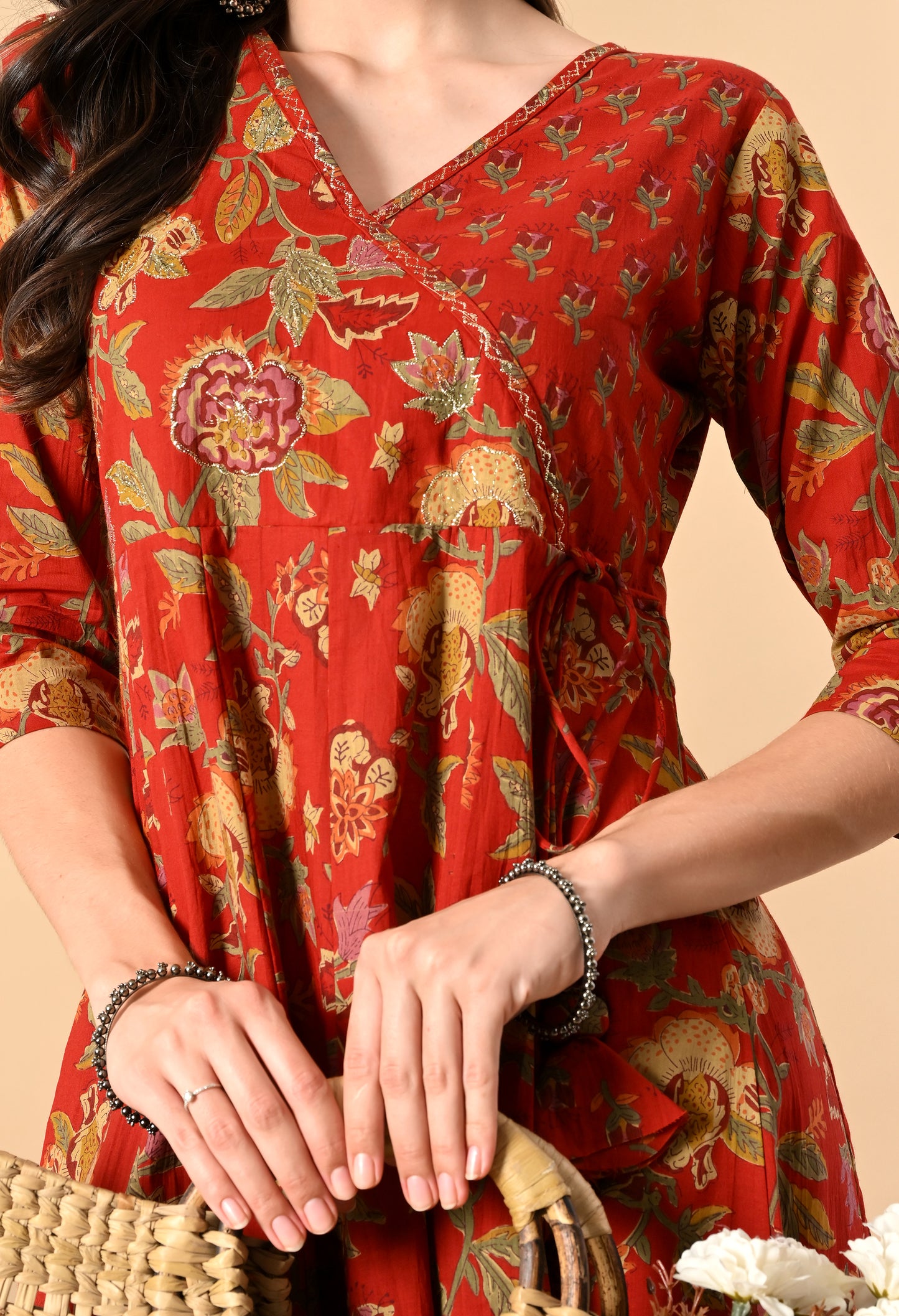 Angrakha Style Anarkali 12-Kali Kurta Set with Dupatta | Handcrafted with Elegant Badla Work