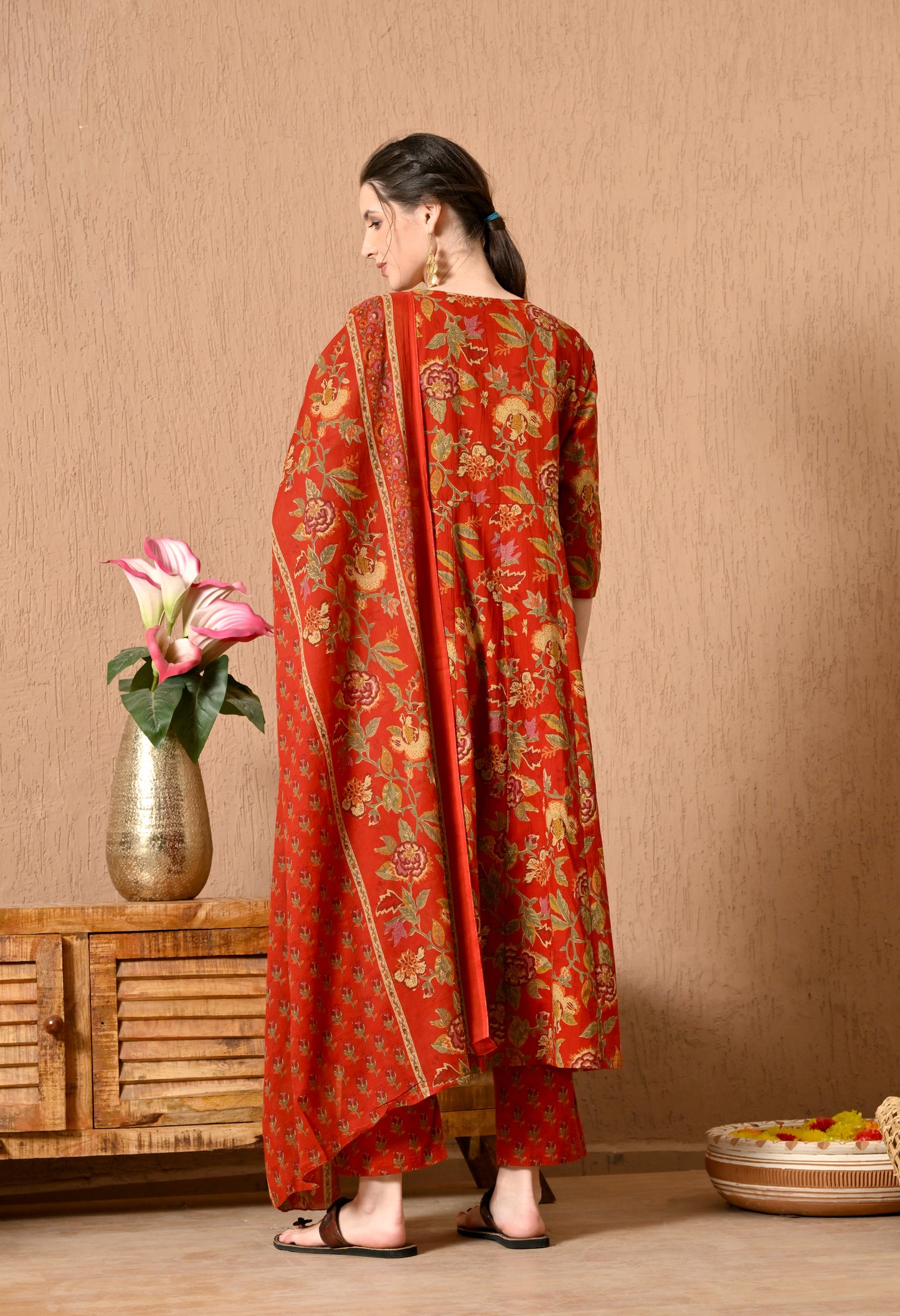 Angrakha Style Anarkali 12-Kali Kurta Set with Dupatta | Handcrafted with Elegant Badla Work