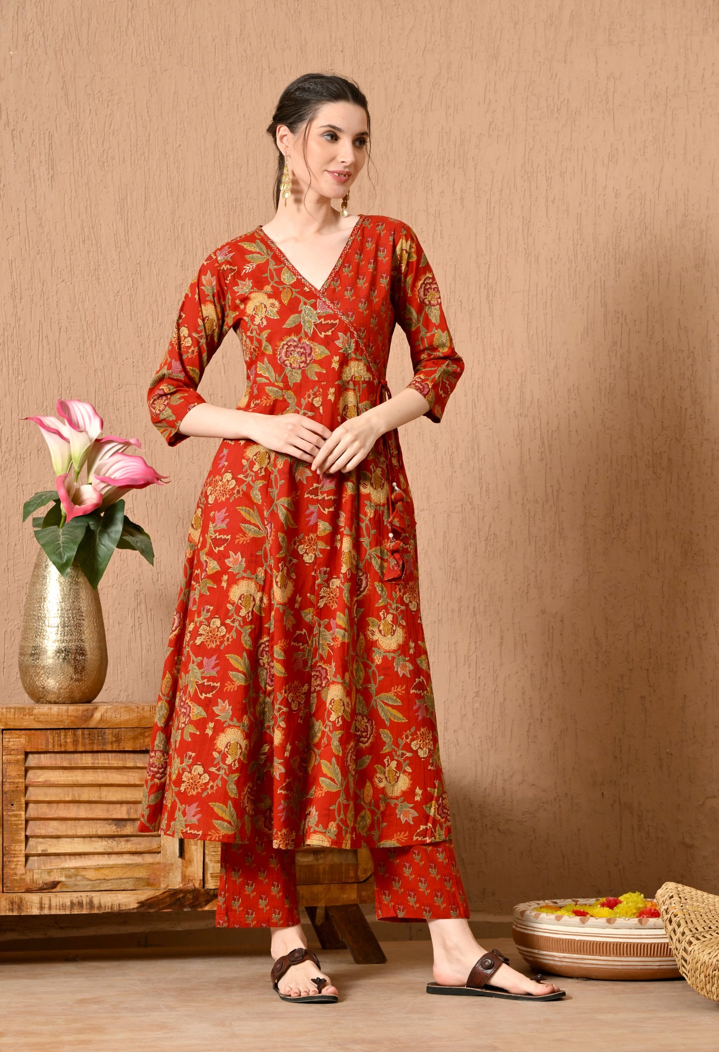 Angrakha Style Anarkali 12-Kali Kurta Set with Dupatta | Handcrafted with Elegant Badla Work
