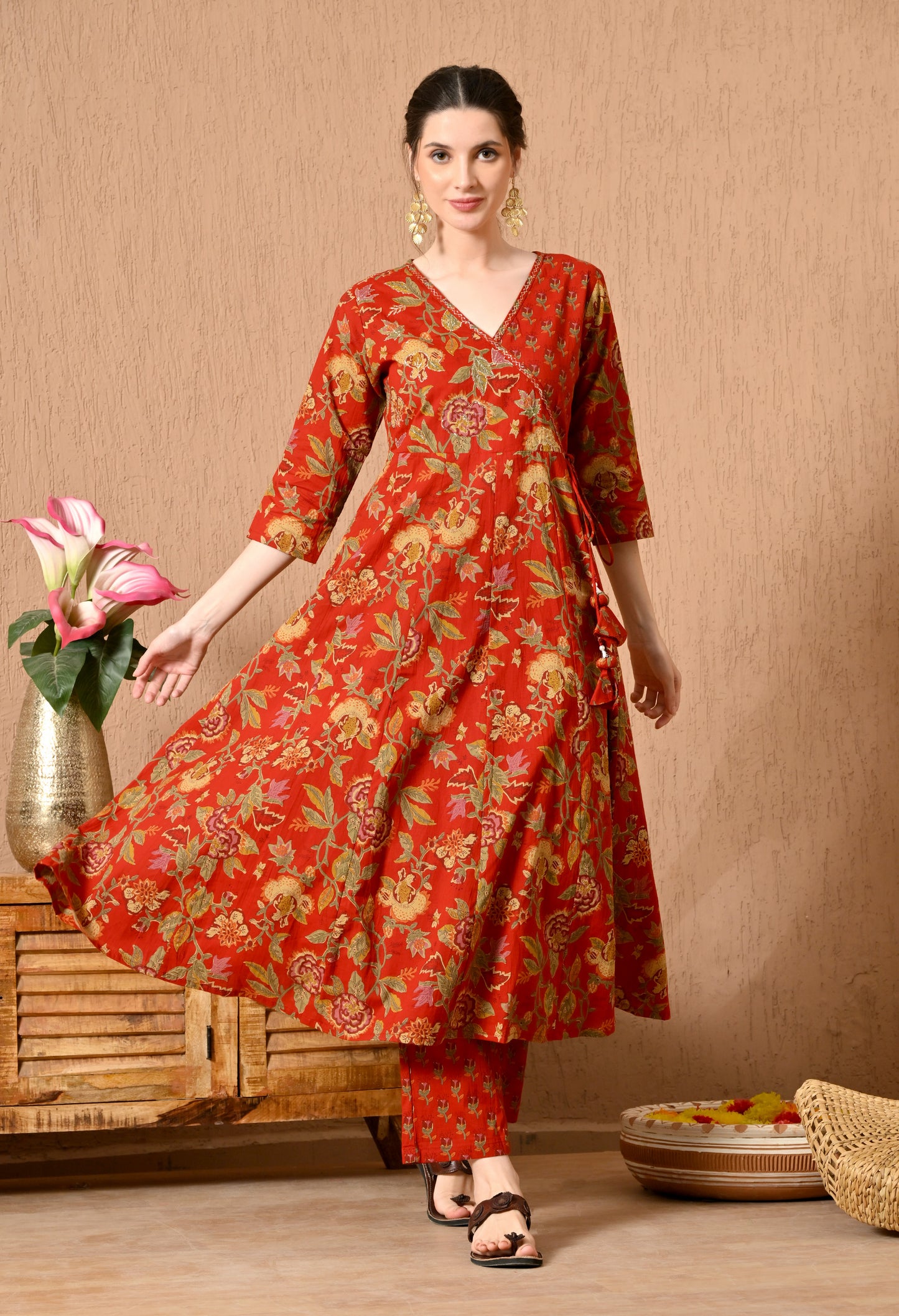 Angrakha Style Anarkali 12-Kali Kurta Set with Dupatta | Handcrafted with Elegant Badla Work