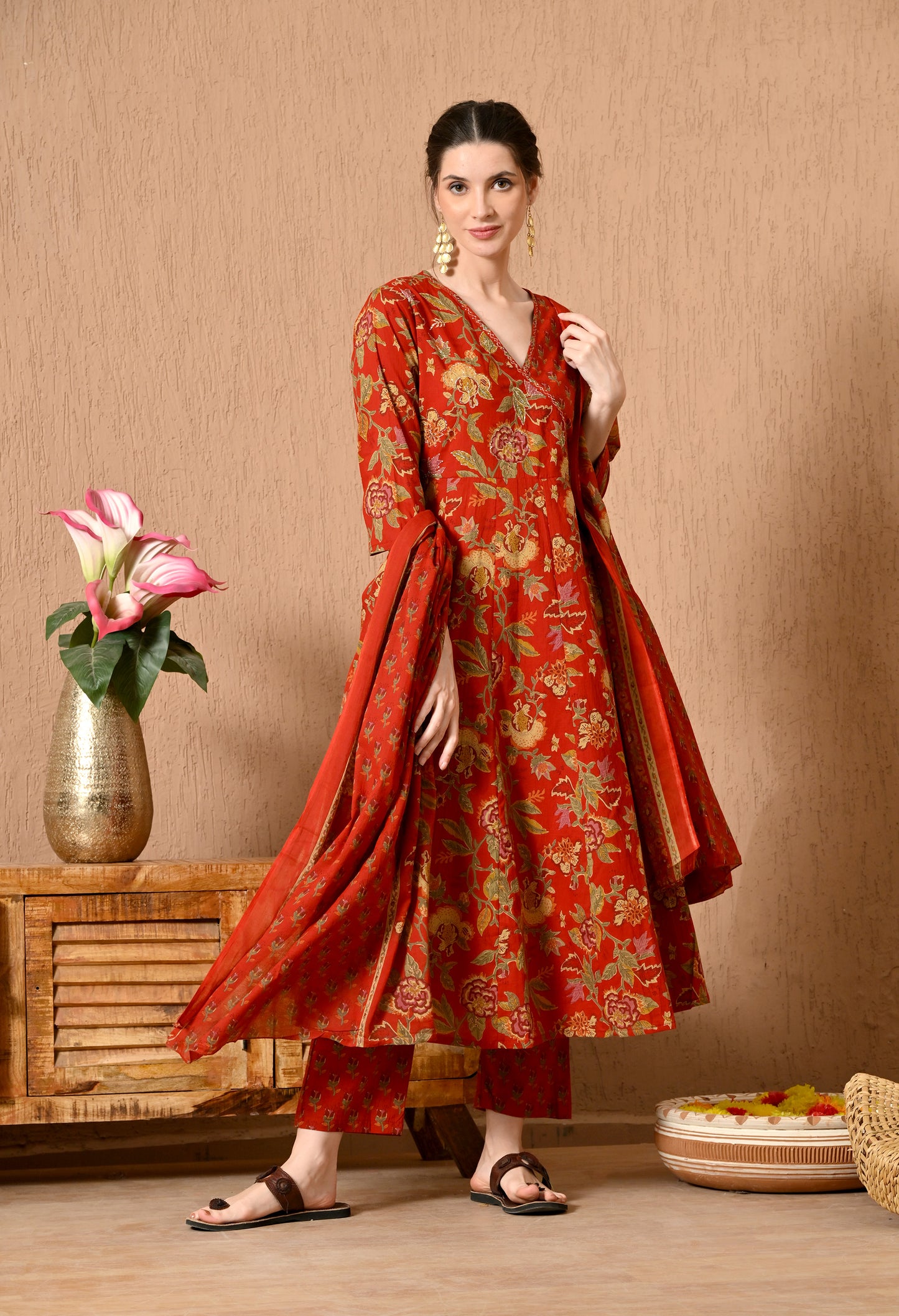 Angrakha Style Anarkali 12-Kali Kurta Set with Dupatta | Handcrafted with Elegant Badla Work