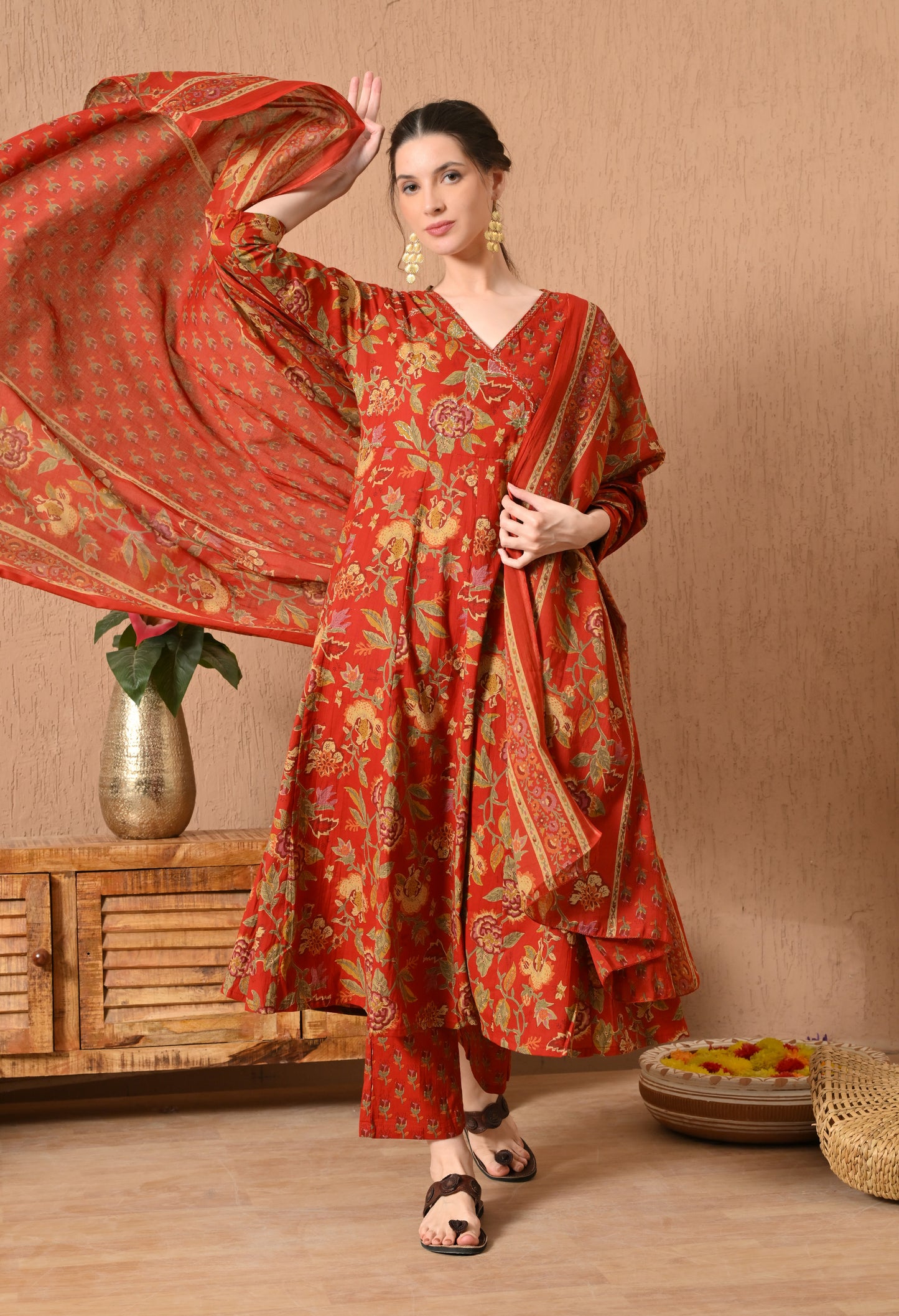 Angrakha Style Anarkali 12-Kali Kurta Set with Dupatta | Handcrafted with Elegant Badla Work
