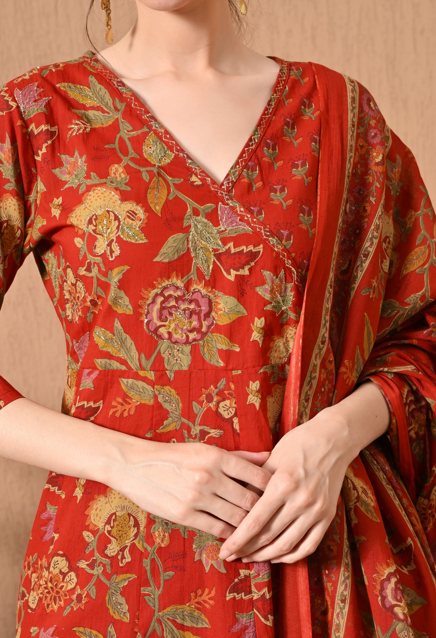 Angrakha Style Anarkali 12-Kali Kurta Set with Dupatta | Handcrafted with Elegant Badla Work