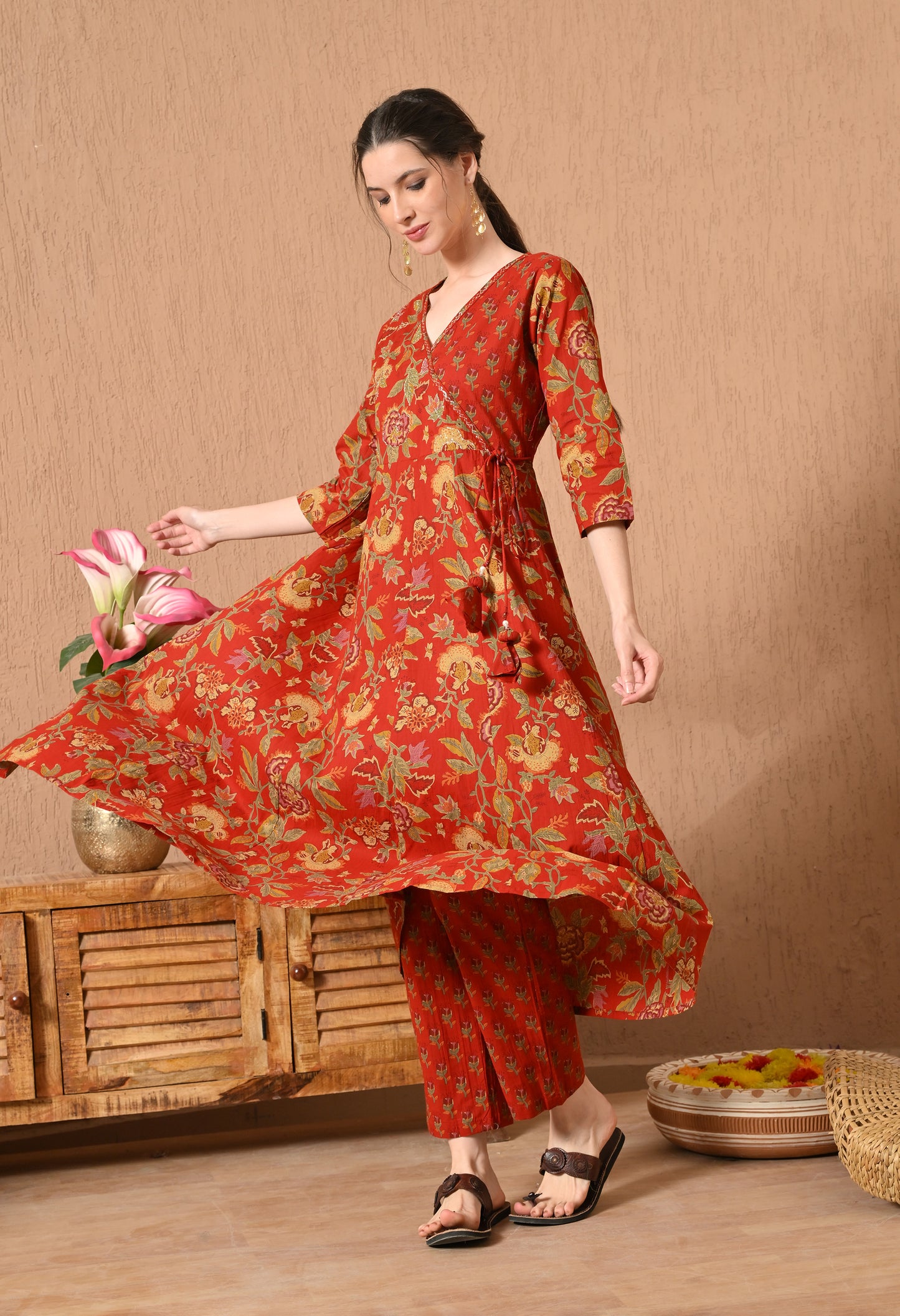 Angrakha Style Anarkali 12-Kali Kurta Set with Dupatta | Handcrafted with Elegant Badla Work