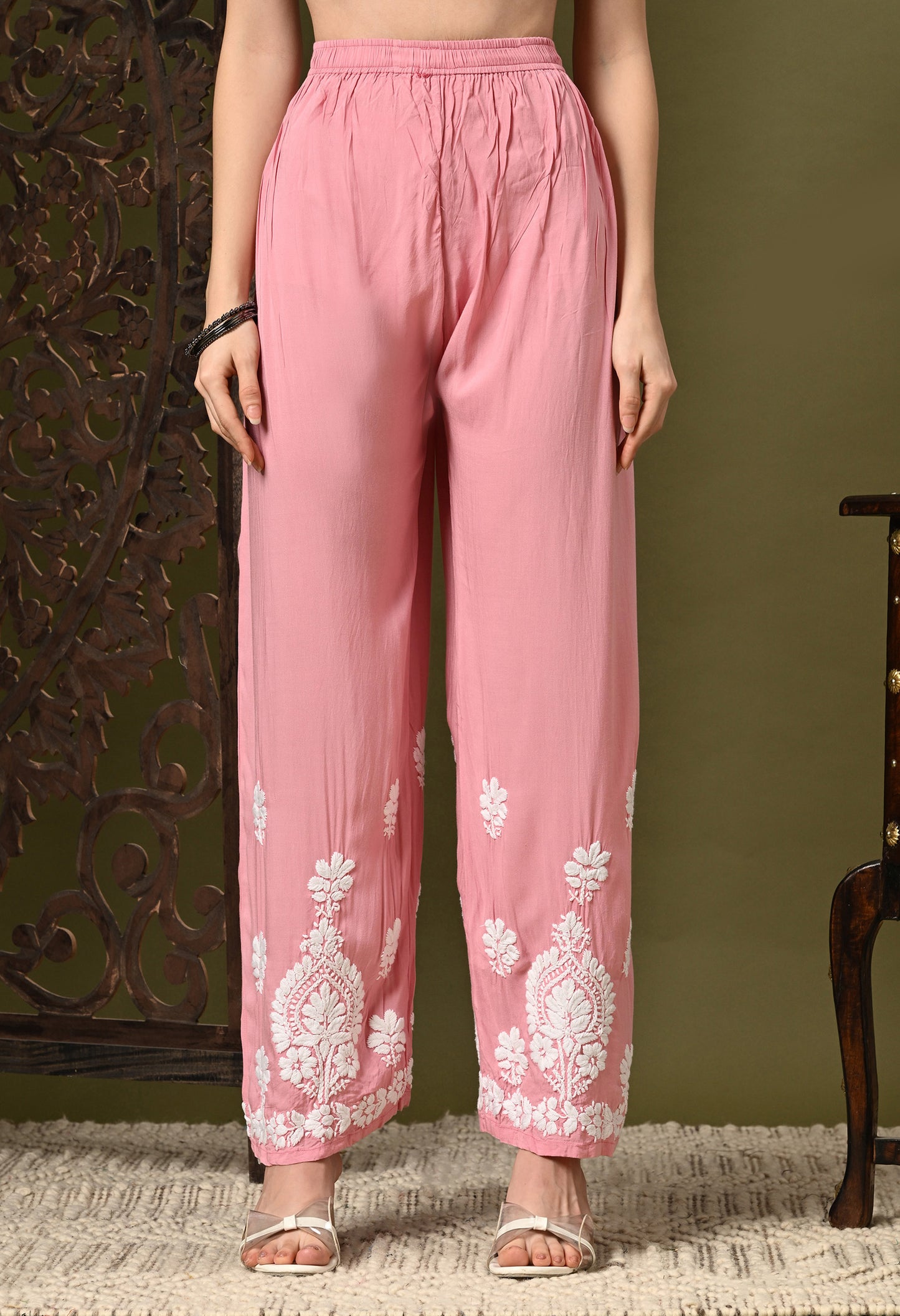 Chikankari (3D) Work on Modal Fabric-Pastel Pink