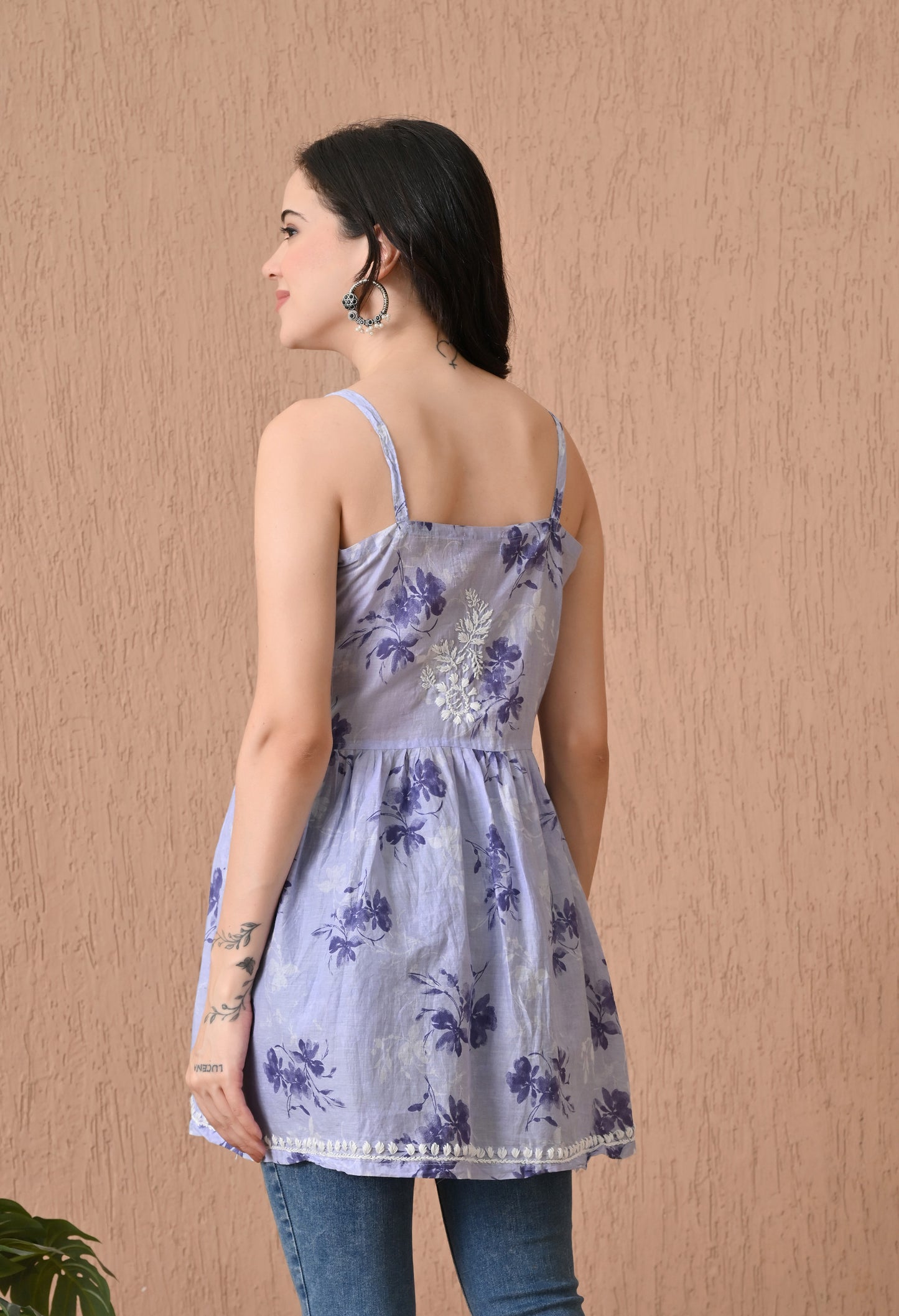Mulmul Noodle Strap Chikankari Top