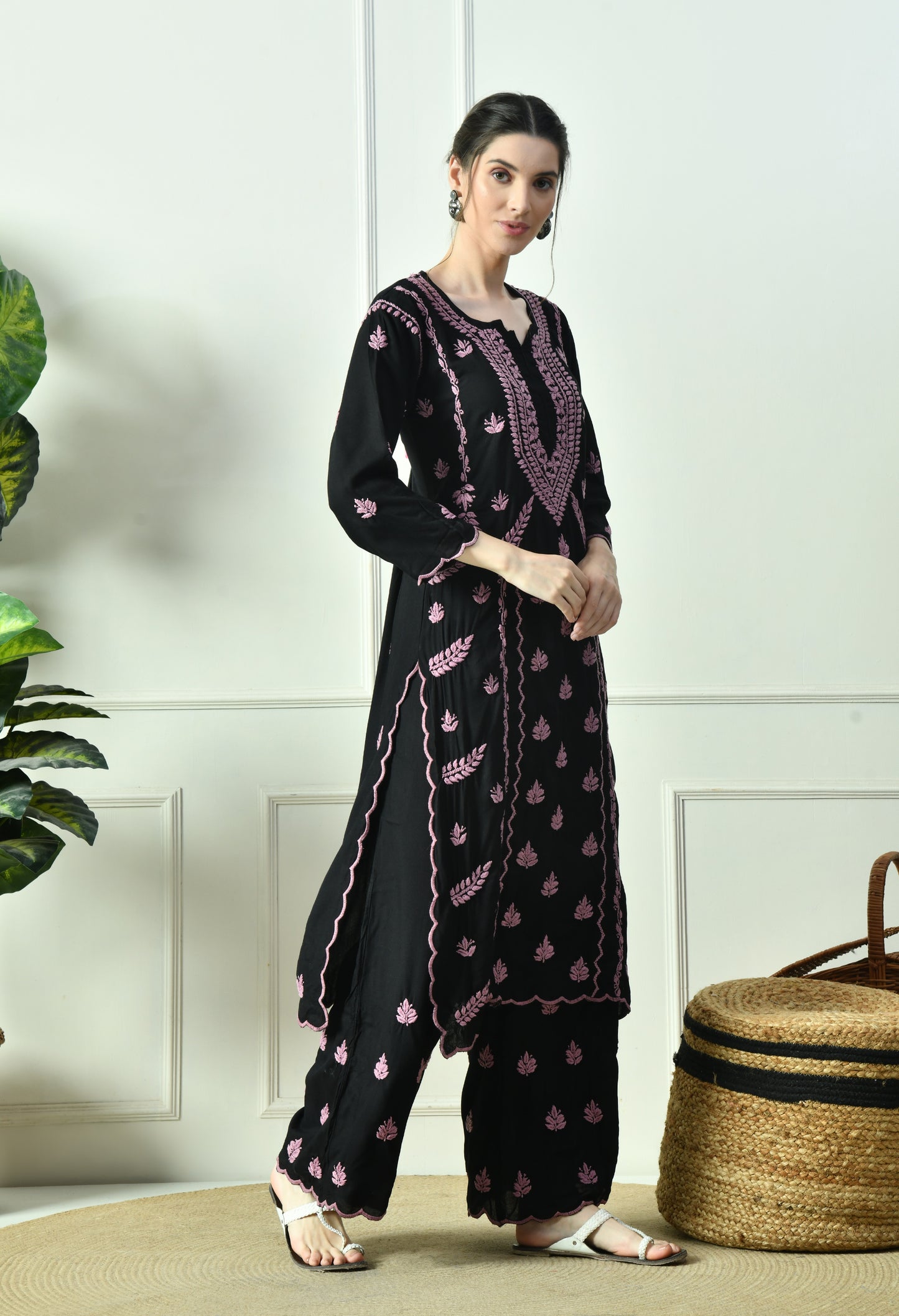 Black Beauty Vibrant Chikankari Set- Purple