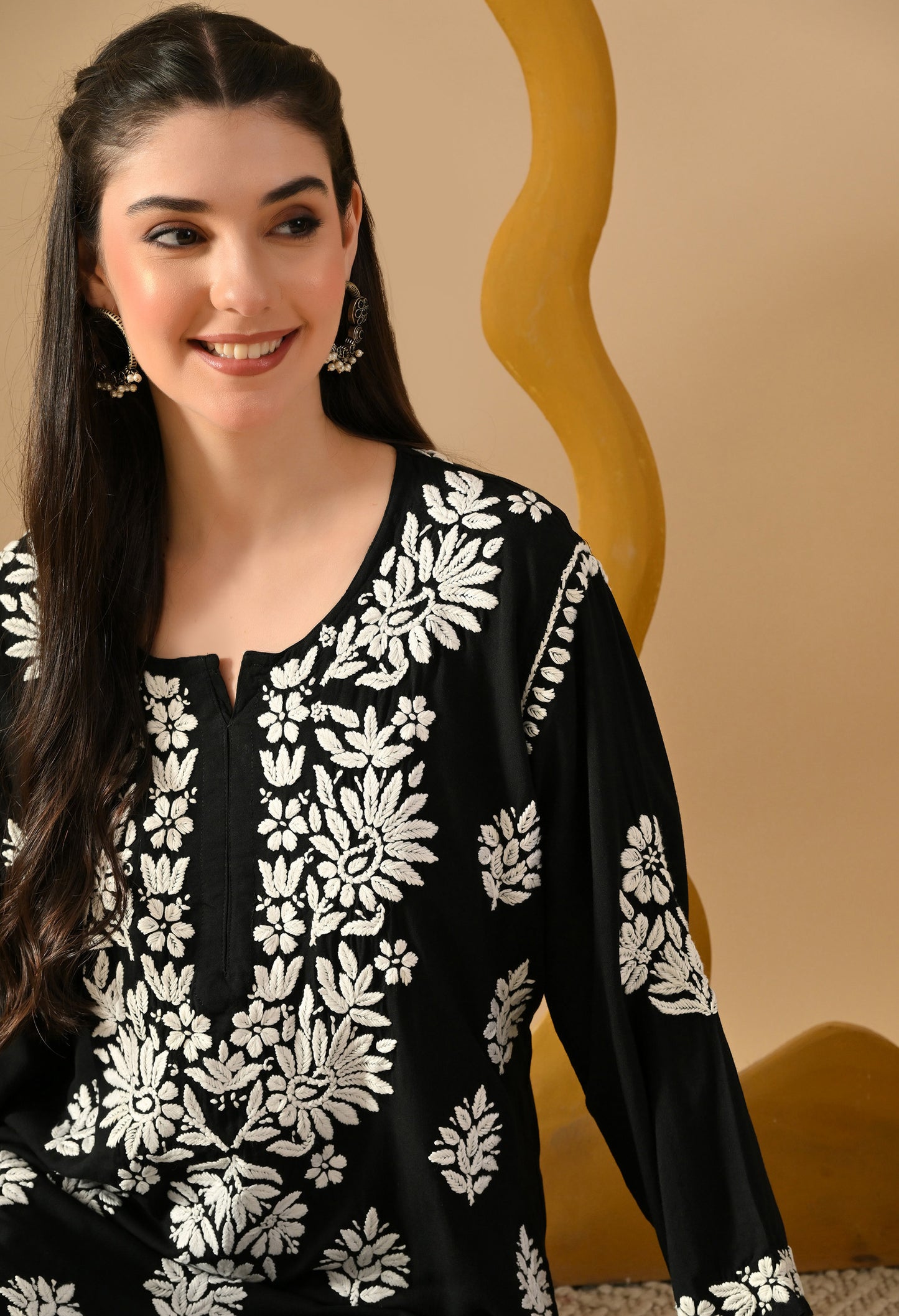 Hand Embroidered Chikankari Rayon Plazo Set 3d Work- Black