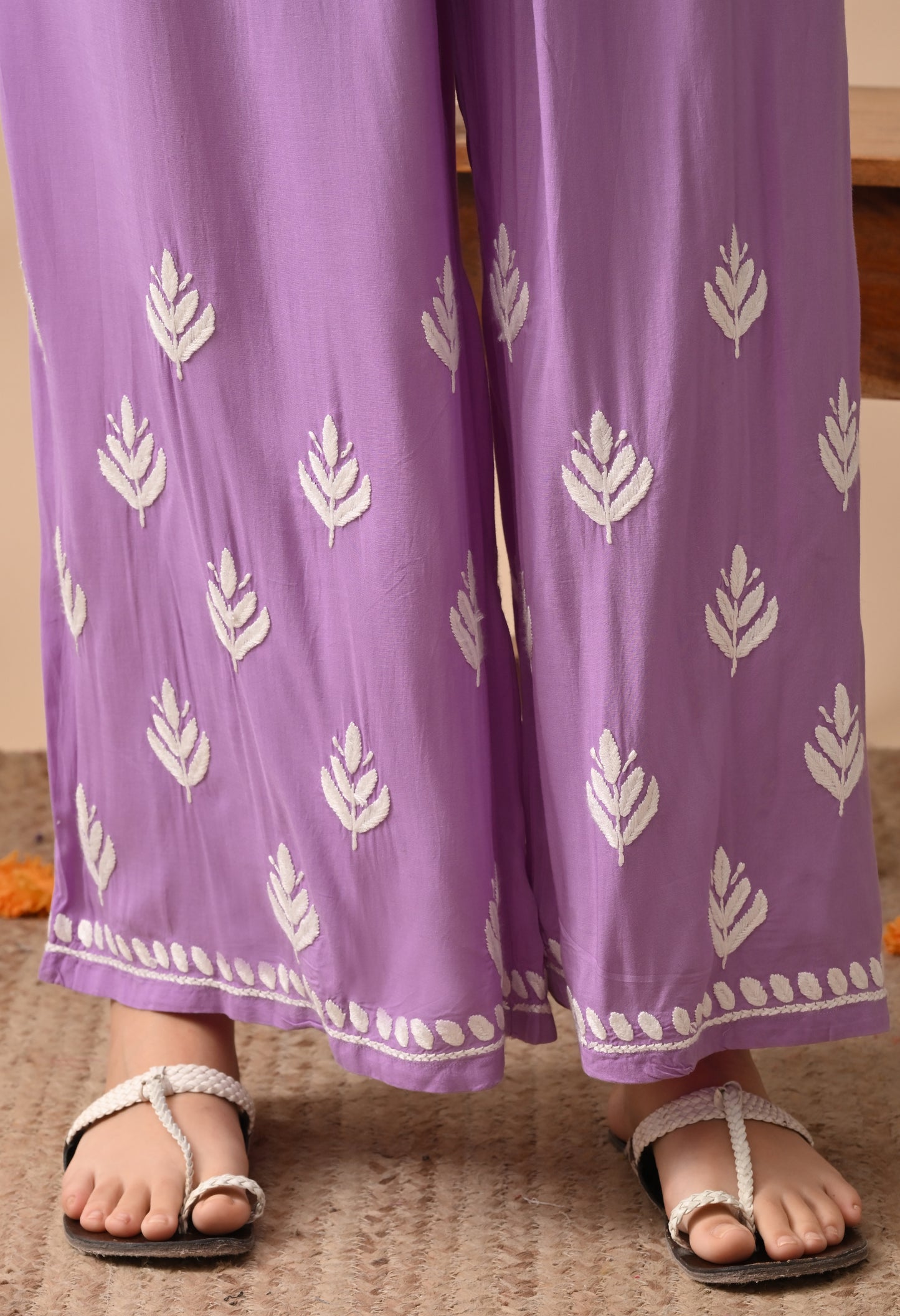Purple Modal Hand-Embroidered Chikankari Kurta Pant Set