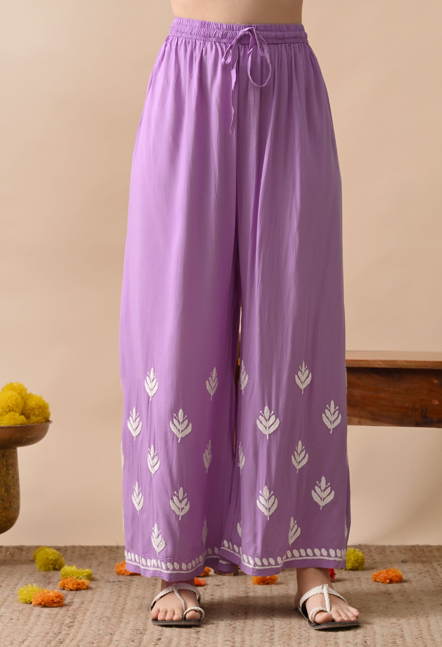 Purple Modal Hand-Embroidered Chikankari Kurta Pant Set