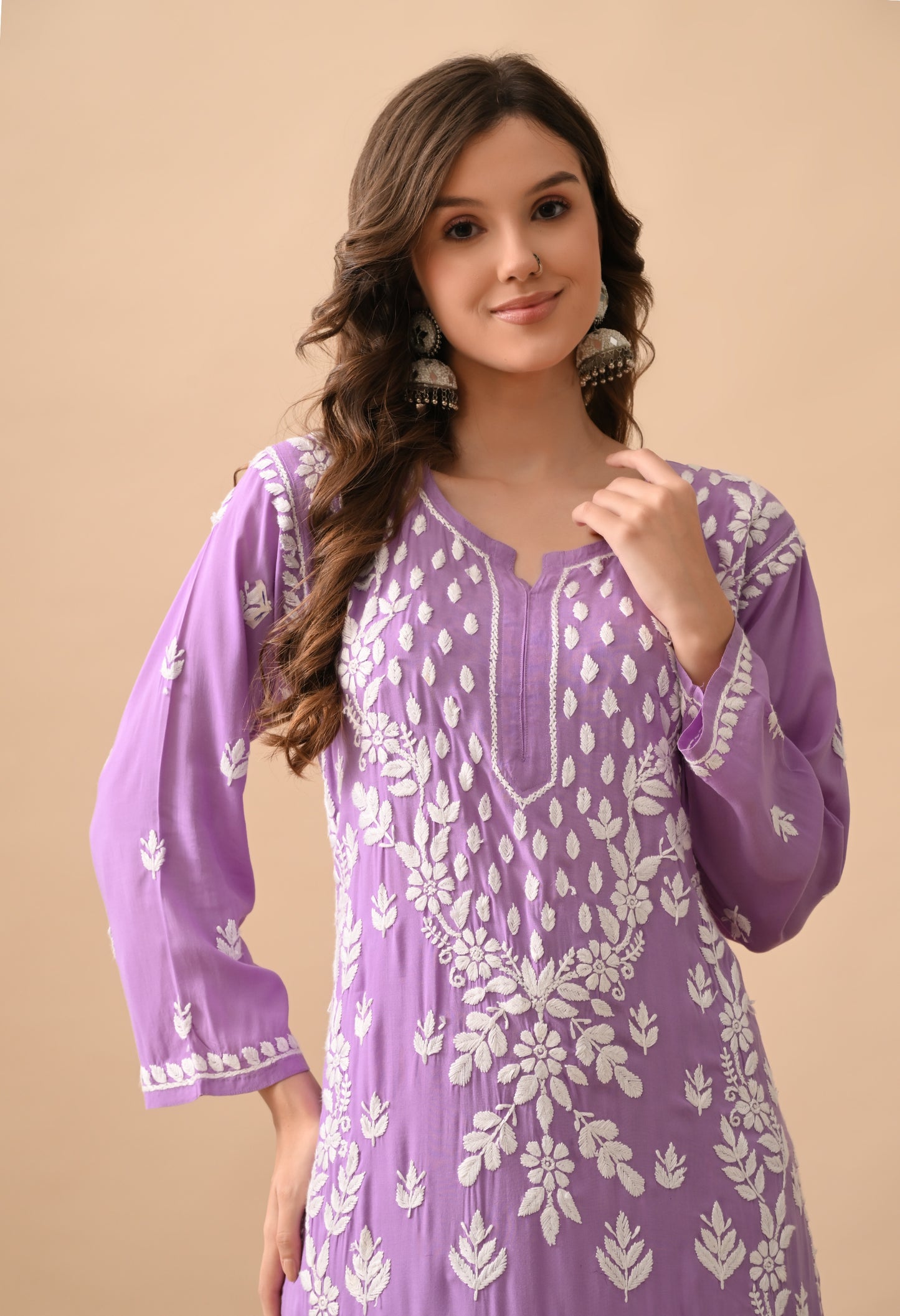 Purple Modal Hand-Embroidered Chikankari Kurta Pant Set