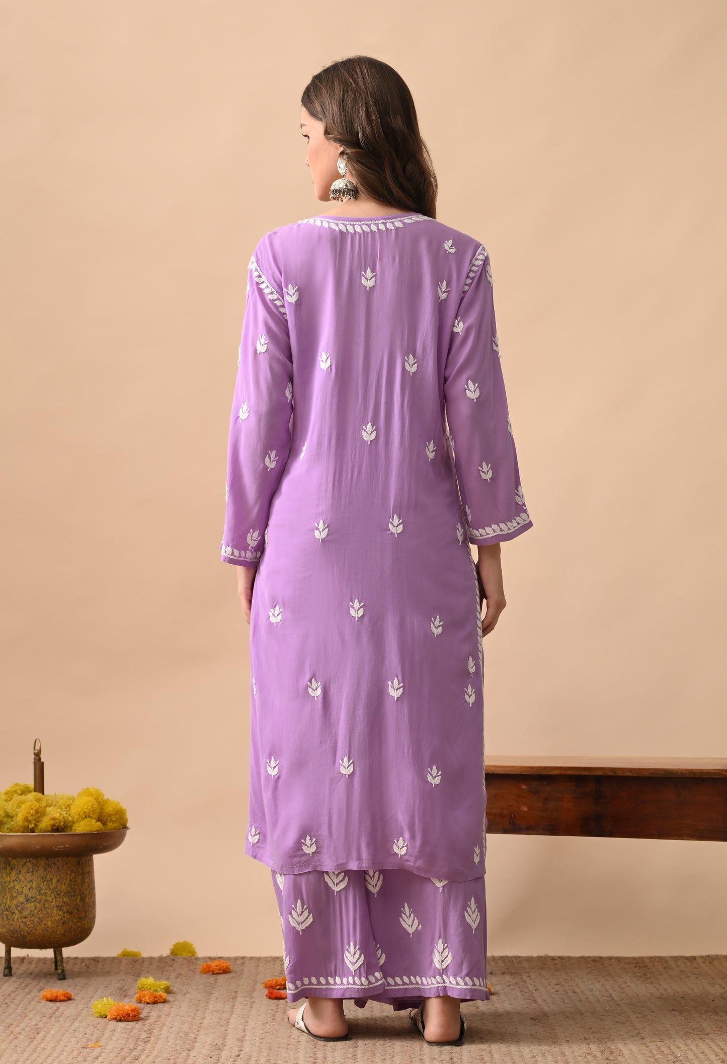 Purple Modal Hand-Embroidered Chikankari Kurta Pant Set