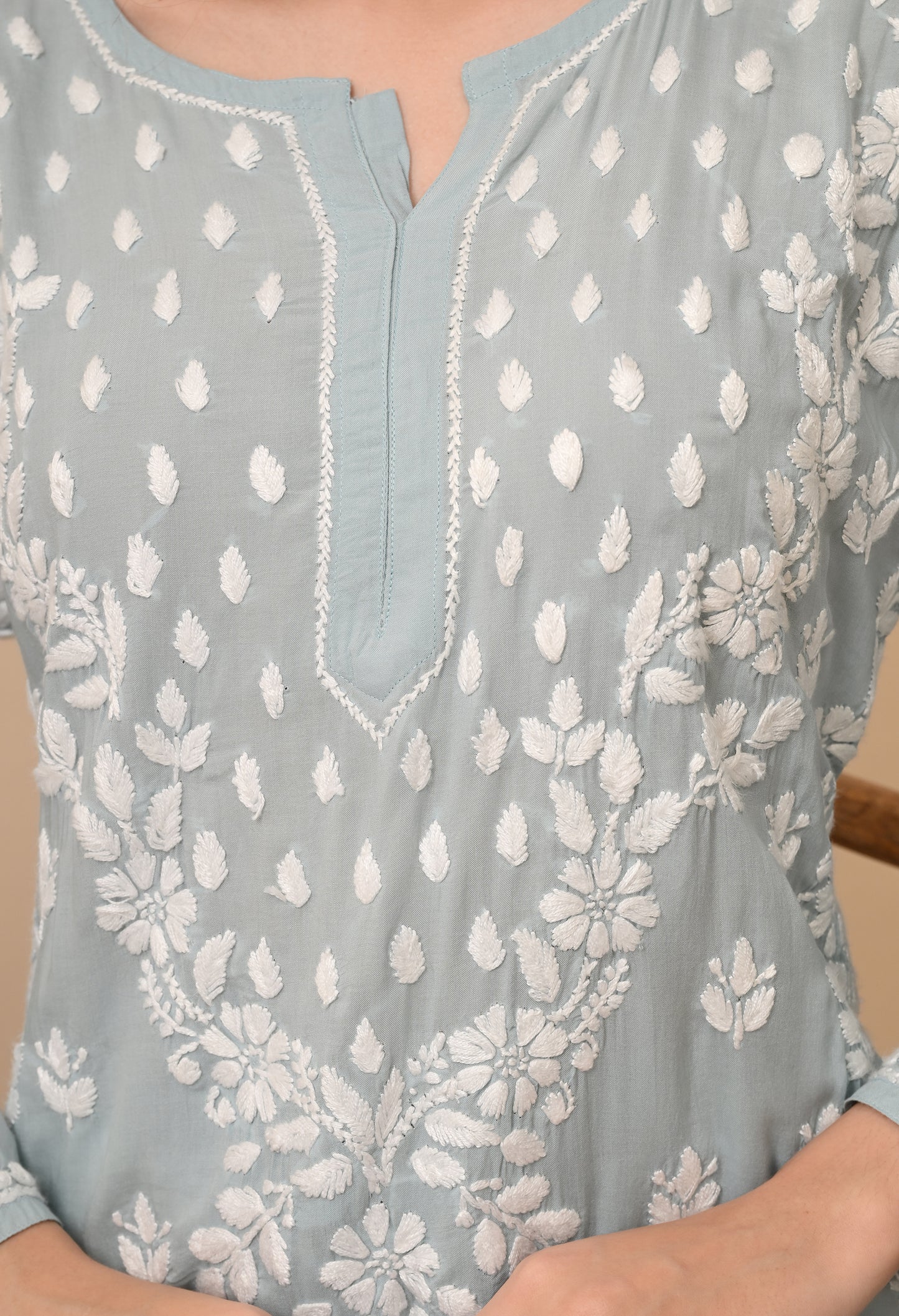 Soft Grey Modal Chikankari Embroidered Kurta with Matching Pants