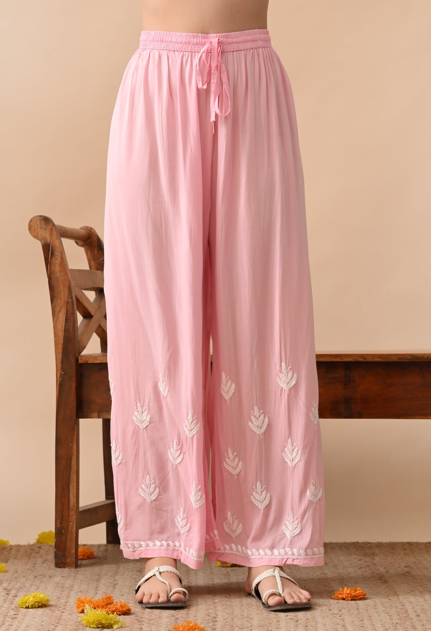 Blush Pink Modal Hand-Embroidered Chikankari Kurta Pant Set