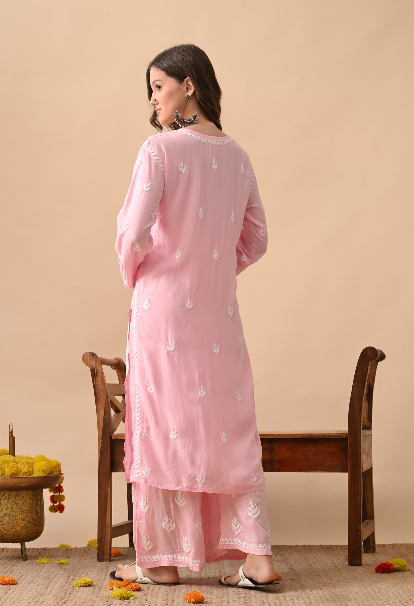 Blush Pink Modal Hand-Embroidered Chikankari Kurta Pant Set