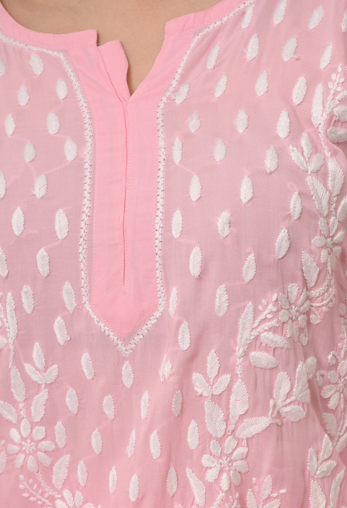 Blush Pink Modal Hand-Embroidered Chikankari Kurta Pant Set