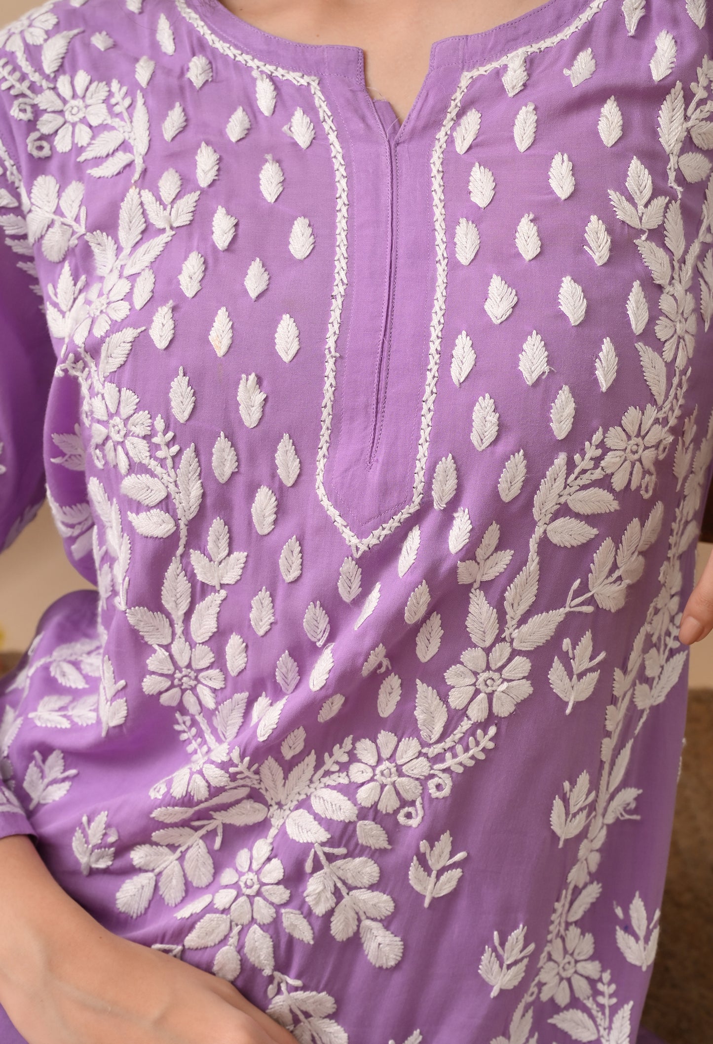 Purple Modal Hand-Embroidered Chikankari Kurta Pant Set