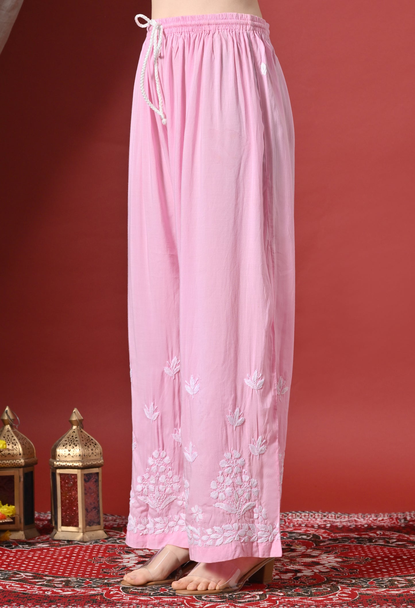 Premium Modal Chikankari Embroidered Set - Pink